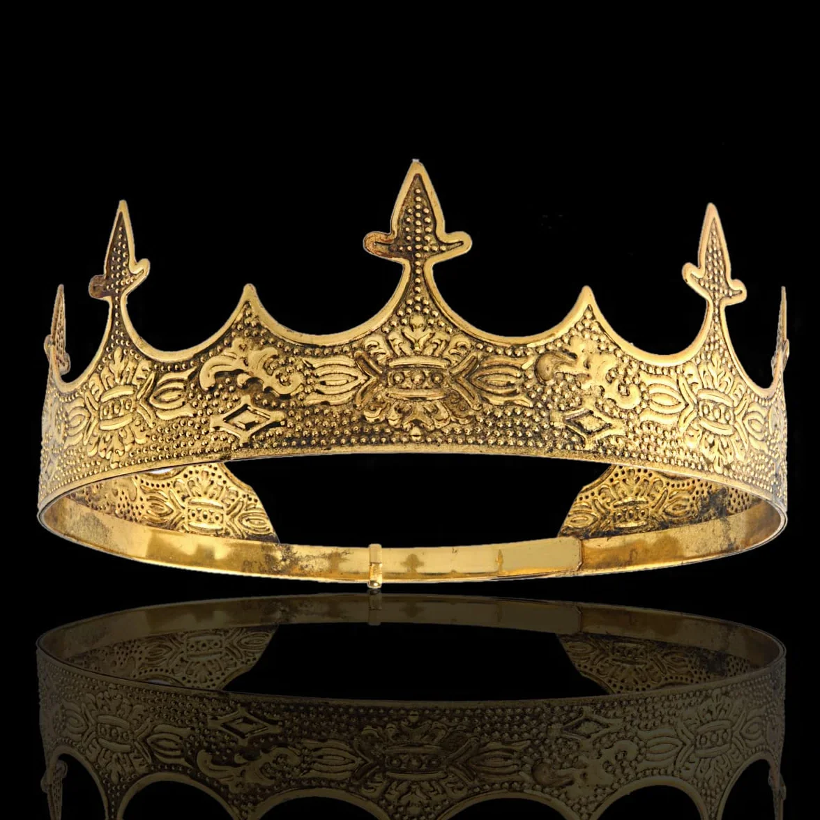 Corona capelli gioielli re reale diadema uomini metallo grandi diademi per Halloween costume (Oro Scuro)
