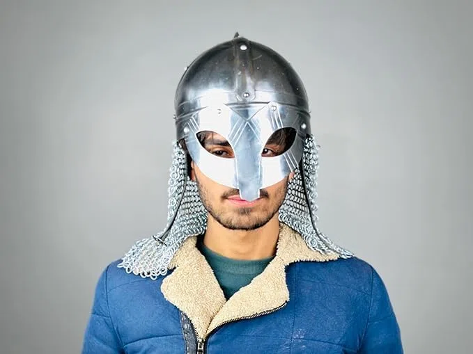 Elmetto vichingo in maglia metallica | Casco medievale in acciaio calibro 18 forgiato a mano | Miglior regalo