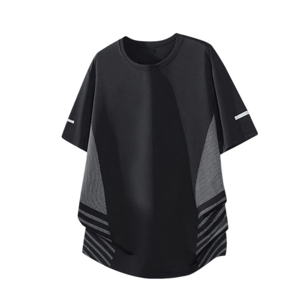 T-shirt da uomo a maniche corte in seta di ghiaccio a righe con colletto rialzato, vestibilità larga, per allenamento, corsa, abbigliamento all'aperto