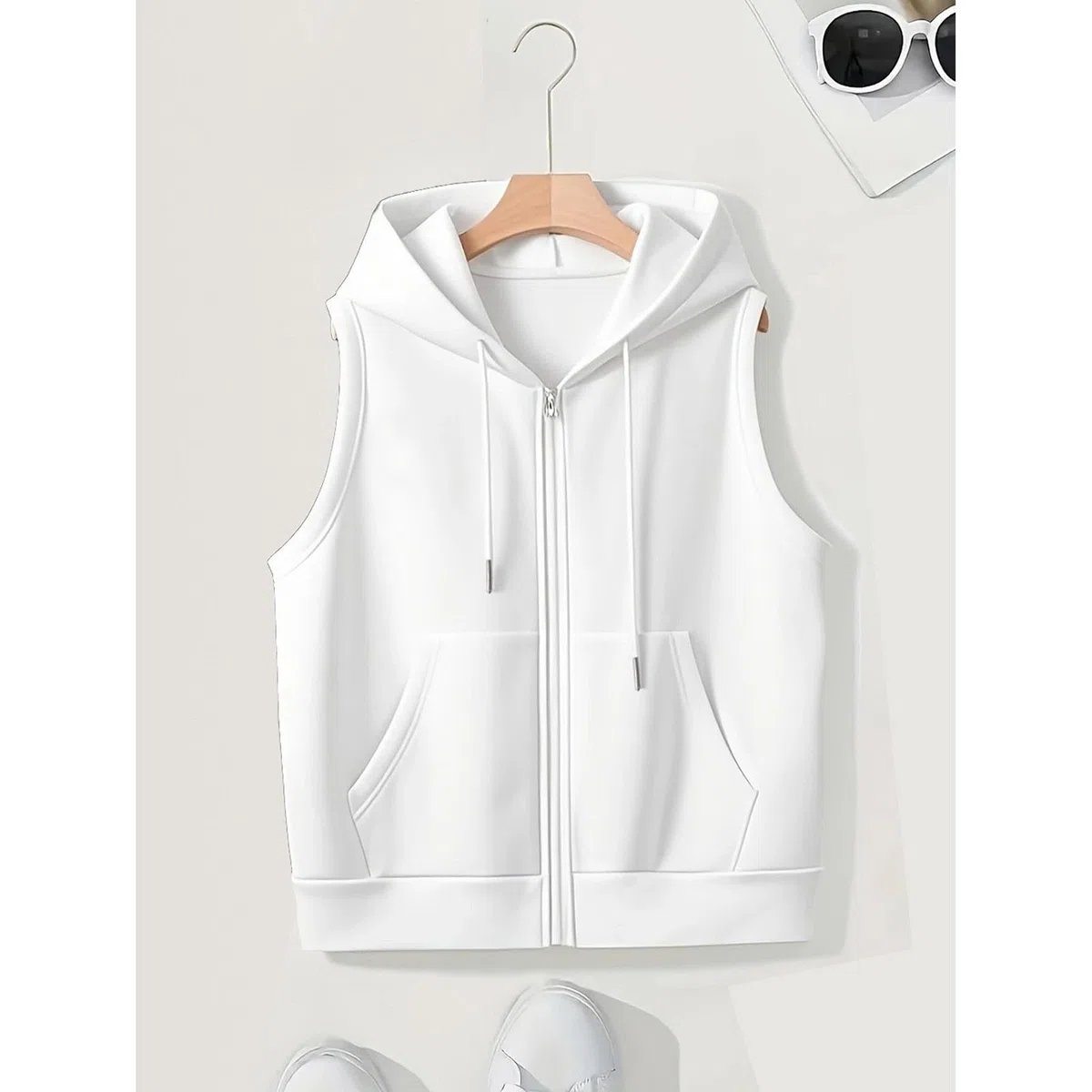 Felpa con cappuccio da donna senza maniche con cerniera, vestibilità ampia, senza maniche con cerniera, gilet alla moda alla moda casual lusinghiero gilet casual leggero gilet traspirante tinta unita