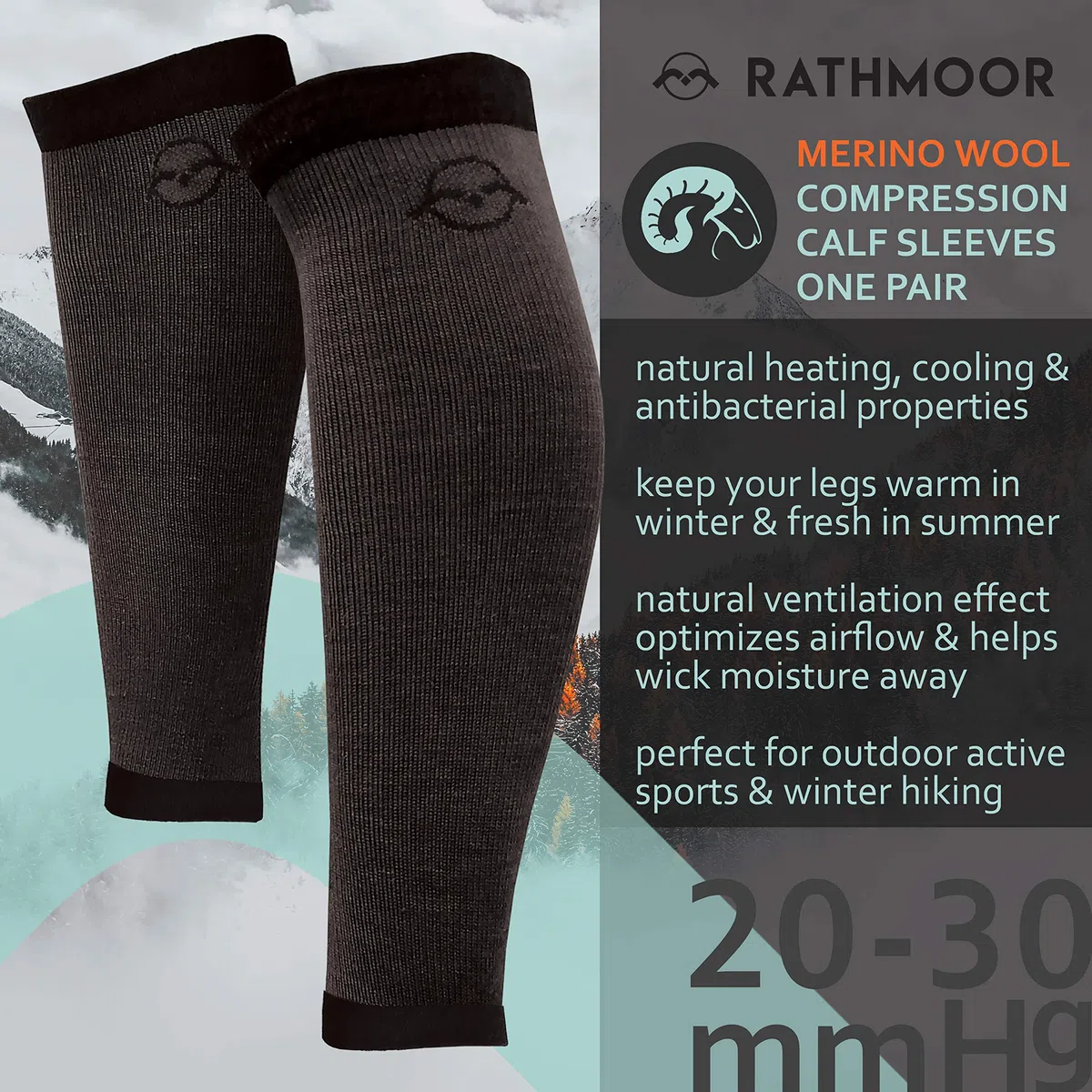 Manicotti a compressione in lana merino, 20-30 mmHg, unisex, per corsa, ciclismo, escursionismo, supporti termici