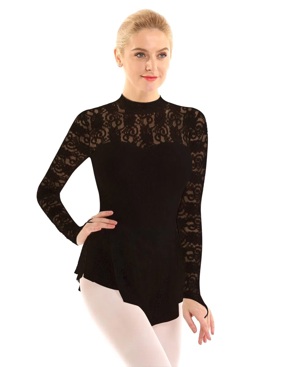 FEESHOW Donna Abbigliamento Pattinaggio Artistico Vestito Maniche Lunghe Punta Tuta Ballo Tuta Danza Danza Leotard Ginnastica Body Sportivo Abbigliamento