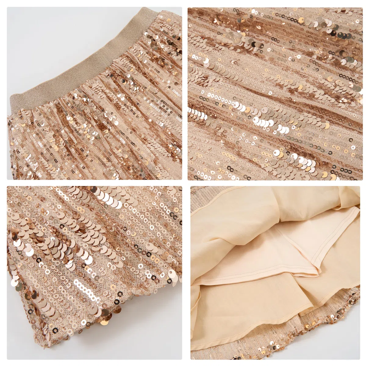 Rolanko Gonna con paillettes elastica in vita glitterata con fodera scintillante gonne scintillanti per bambini da ballo per bambini 5-12 anni