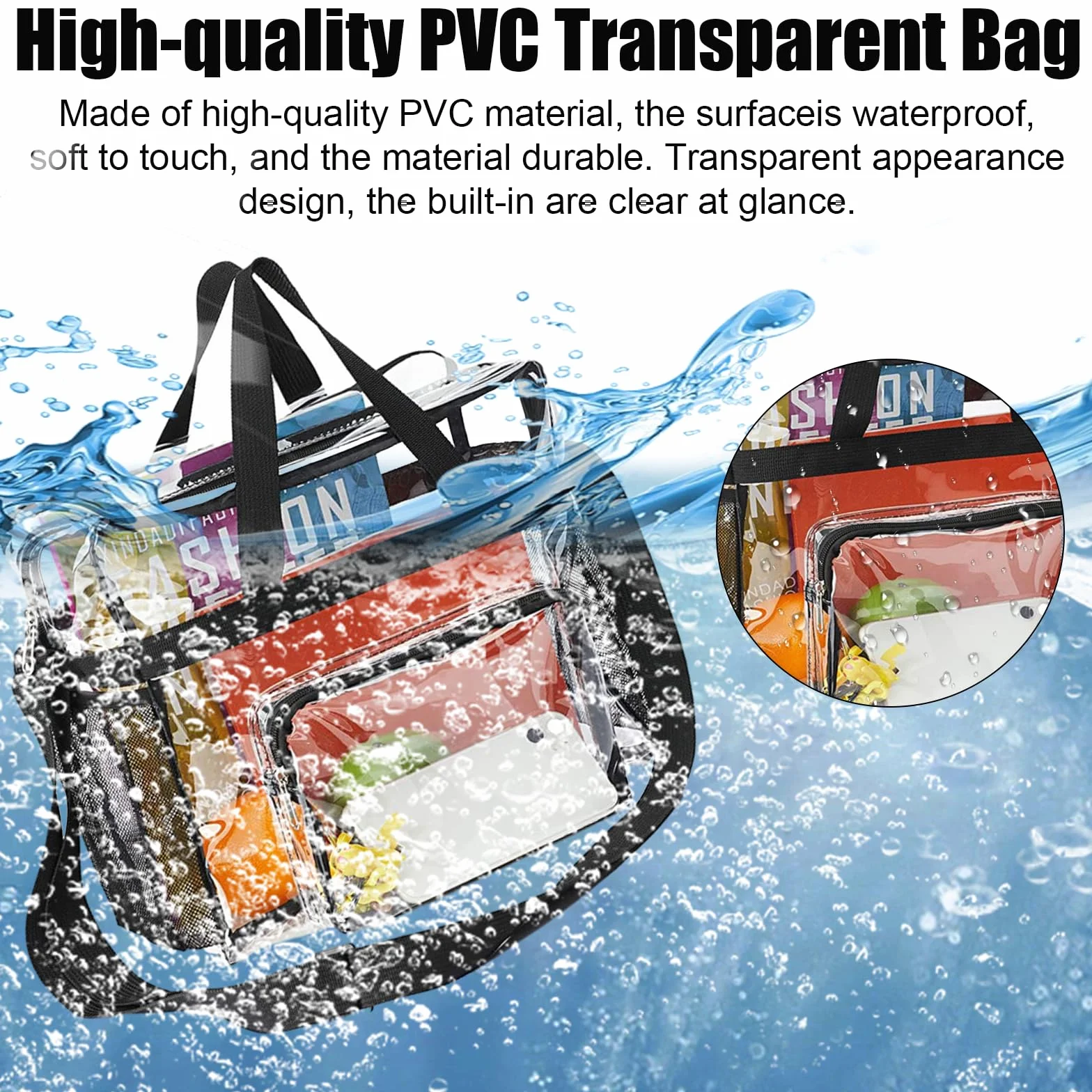 Borsa Trasparente, PVC Borsa Trasparente Grande con Tasche | Borsa Trasparente Donna Approvata Dallo Stadio per la Palestra, per Il Lavoro, per I Giochi Sportivi e Concerti