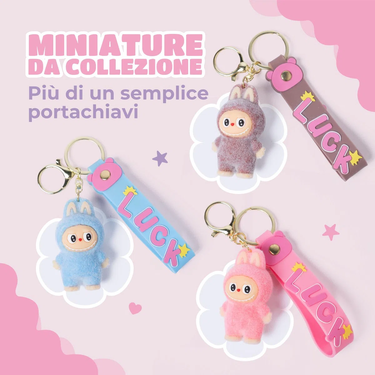 Set 3 Portachiavi Kawaii Monsters Colorati Blind Box da Collezione