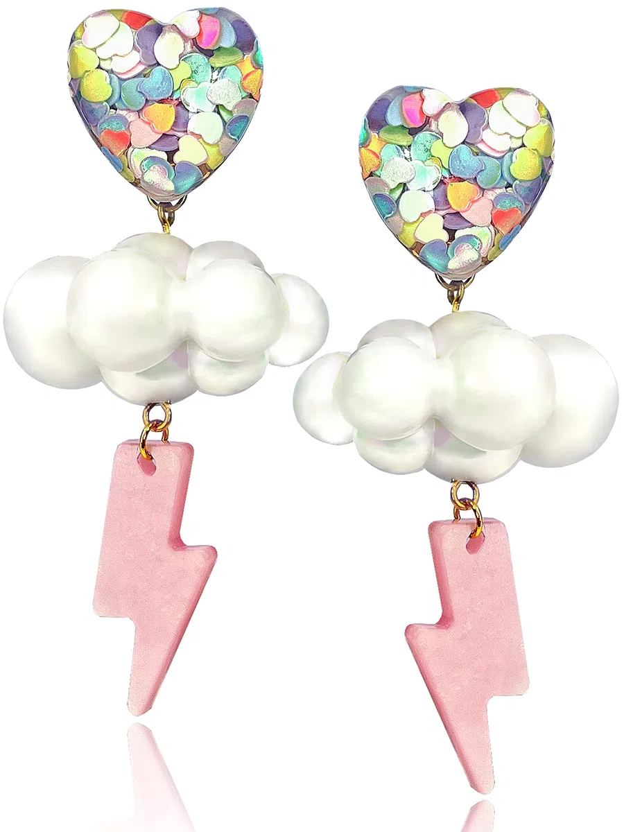 Nuvola Fulmine Orecchini Donna Argento 925 Handmade Originale Pendenti Gioielli 3D Cuore Orecchini per Ragazza Anallergici Ideale Regalo per Donna Bambina