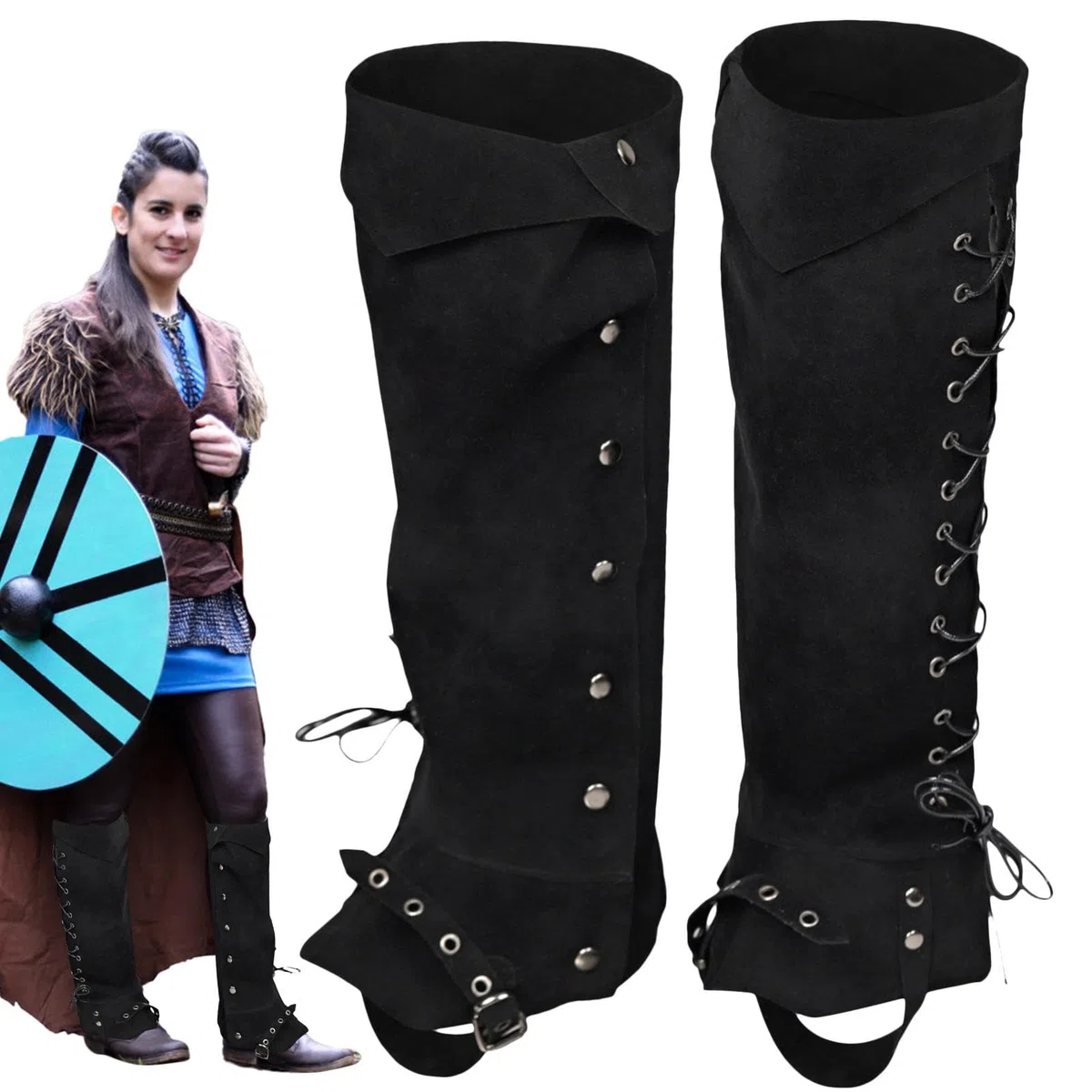 Copriscarpe medievali da pirata rinascimentale da uomo, in ecopelle, stile vintage, protezione per le gambe, ghetta per Halloween e cosplay, accessorio per costume da pirata punk, regolabile, per