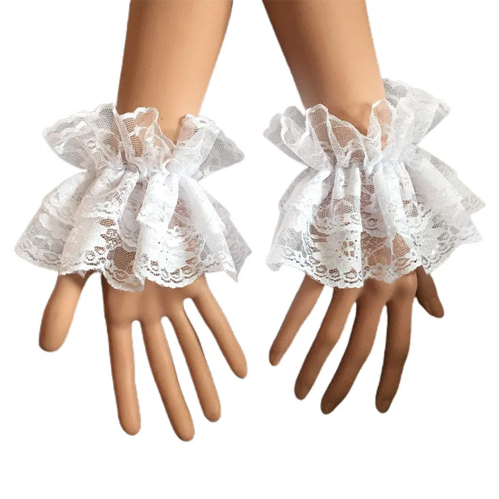 Oilmal Maniche finte, da donna, con maniche finte, polsini da polso, con volant floreale, in pizzo, elastico, Steampunk, , festa di nozze, abbigliamento da ballo
