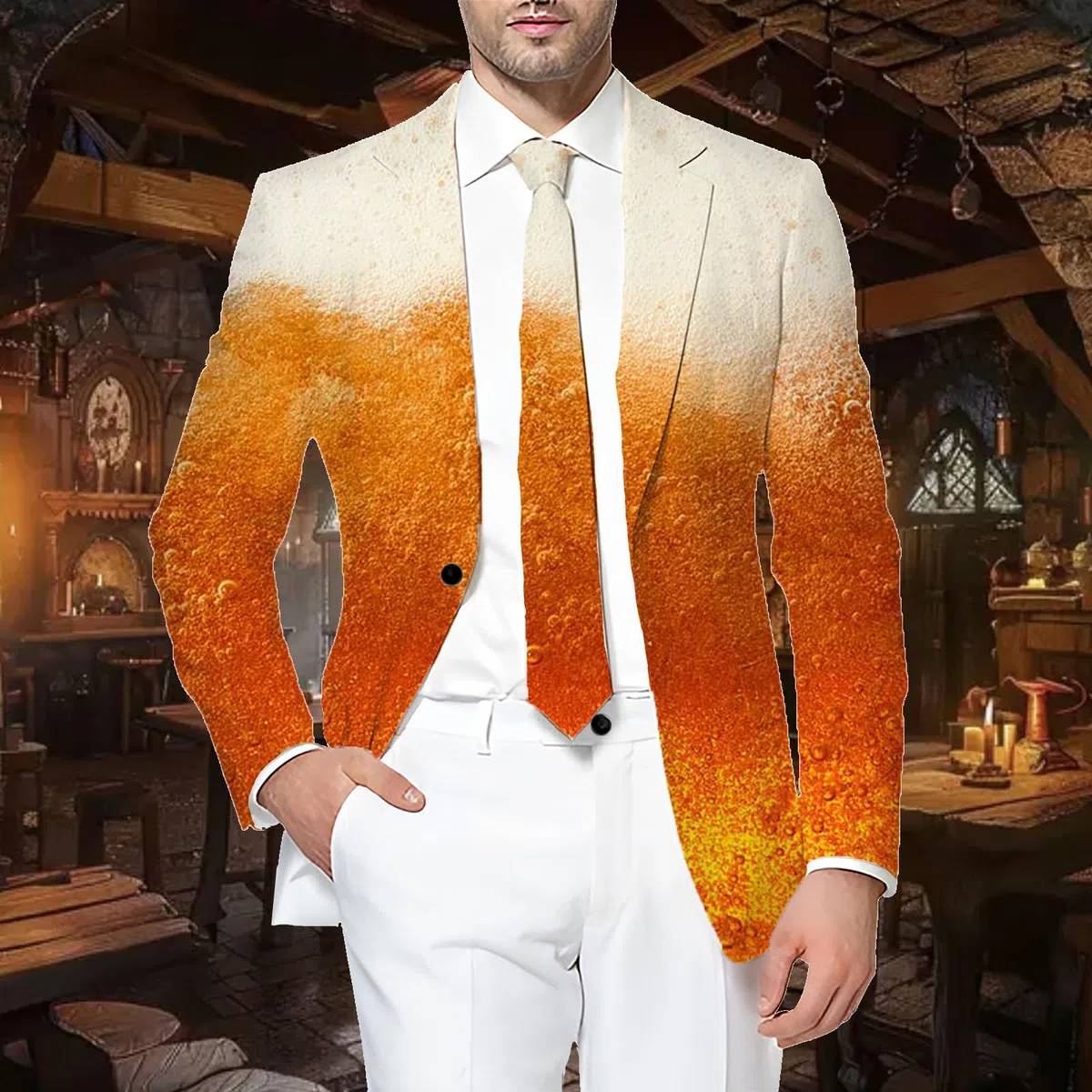 Generisch Elegante giacca da uomo con stampa birra per Oktoberfest, elegante abbigliamento per feste, abbigliamento formale, per uomini e donne (giallo, M)