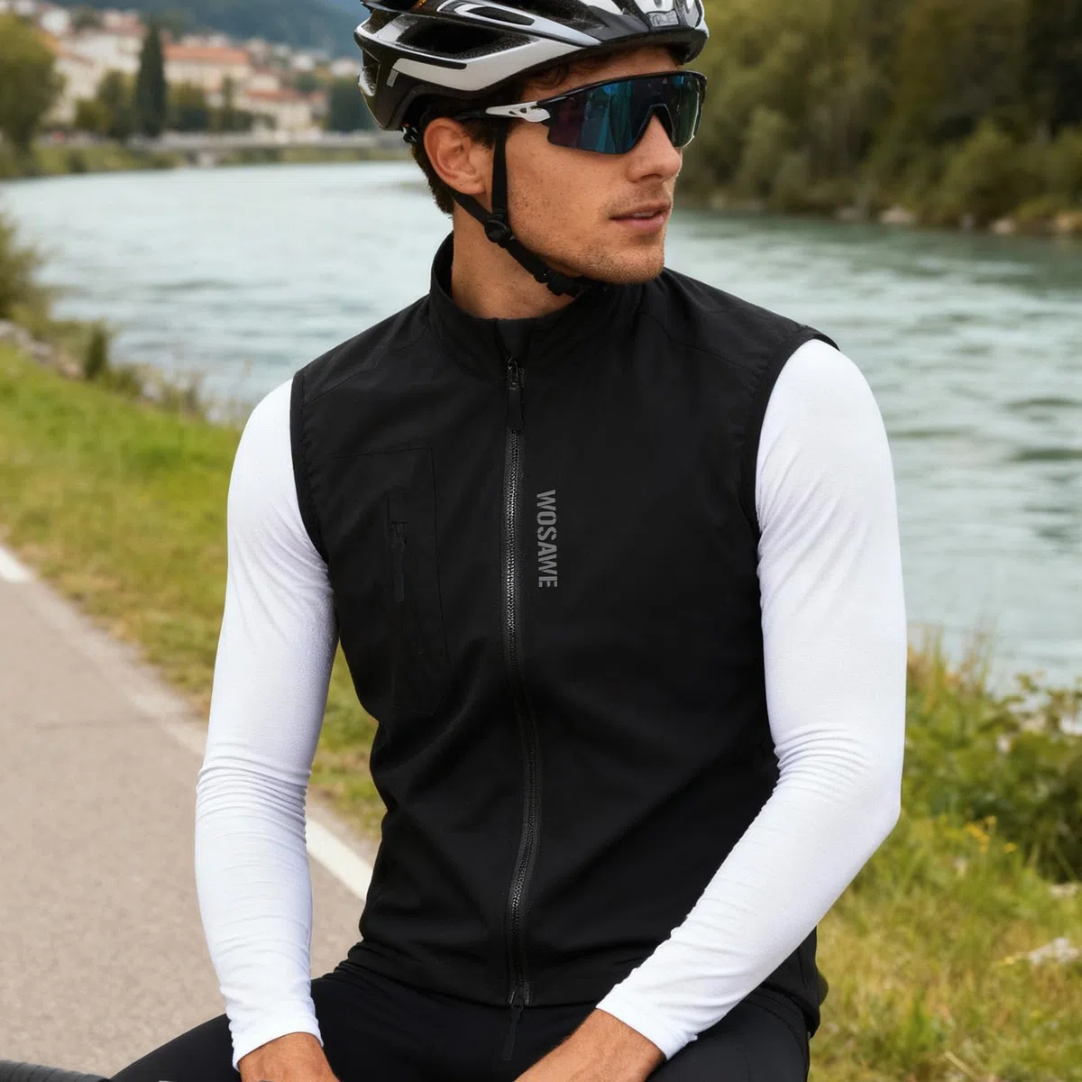WOSAWE Gilet da ciclismo da uomo, leggero, traspirante, senza maniche, antivento, con cerniera YKK