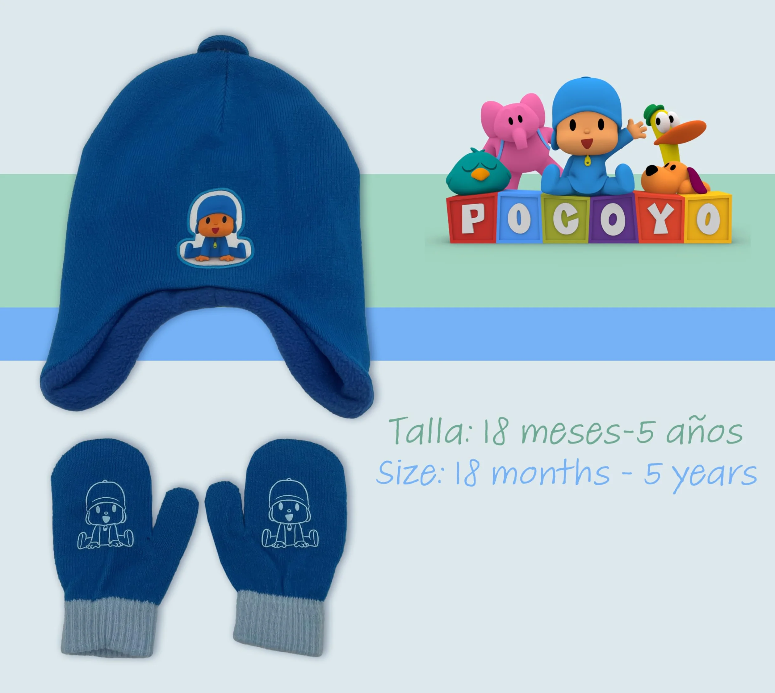 CYPBRANDS Pocoyo Gorro Y Guantes Set di Accessori Invernali, Blu, Estandar Unisex-Bambini e Ragazzi
