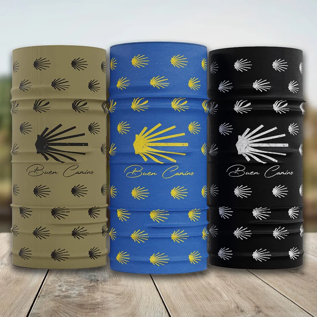 Buen Camino Scaldacollo Multifunzionale – nero/bianco, tubolare ultraleggero per il Cammino di Santiago, bandana con effetto rinfrescante, ad asciugatura rapida, senza cuciture, traspirante