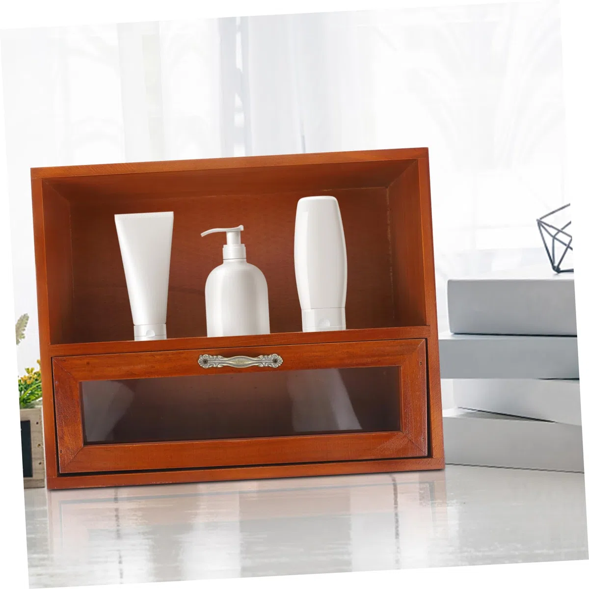 PATKAW Organizer Vintage e Fondo Stabile Superficie Liscia in Legno Coperchio, Grande Capacità Scatola Portaoggetti a Cassetti da Tavolo per Cucina o Scrivania