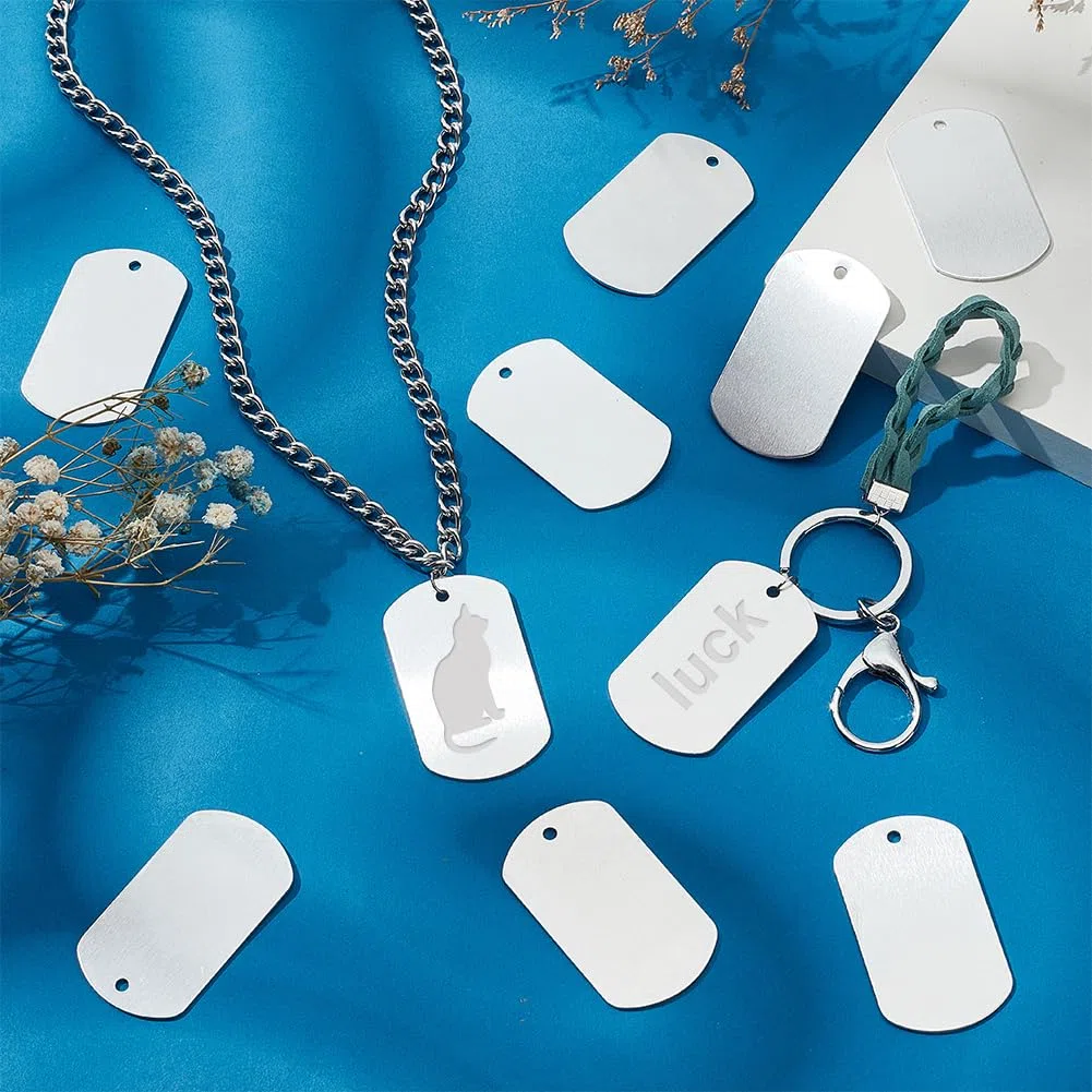 BENECREAT 30 PCS Argento Timbratura Pendenti con Ciondolo Vuoto ciondoli in Alluminio per Etichetta Pendente Ciondolo orecchino per Cane - 5,1x2,9 cm, Forma Rettangolare