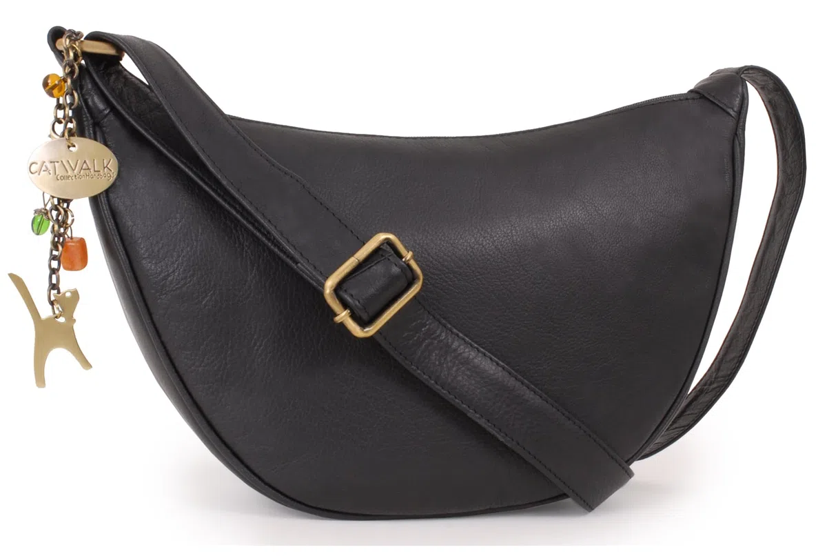 Catwalk Collection Handbags - Borsa Mezzaluna in Vera Pelle - Borsa a Tracolla Media da Donna - Borsetta a Mano - Tracolla Regolabile - Luna