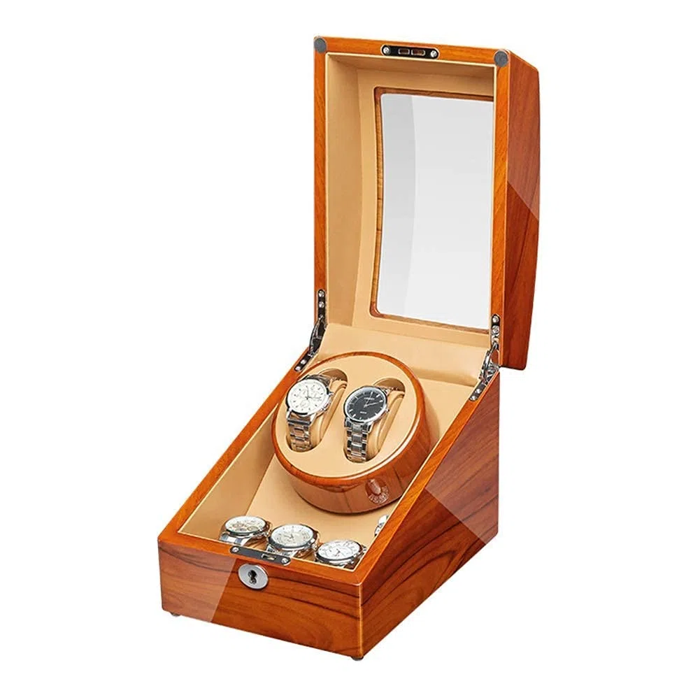 Scatola avvolgitore per Orologi 2+3 Adattatore per avvolgitore Automatico per Orologi e Motore Silenzioso con Finitura per Pianoforte in Legno Alimentato a Batt