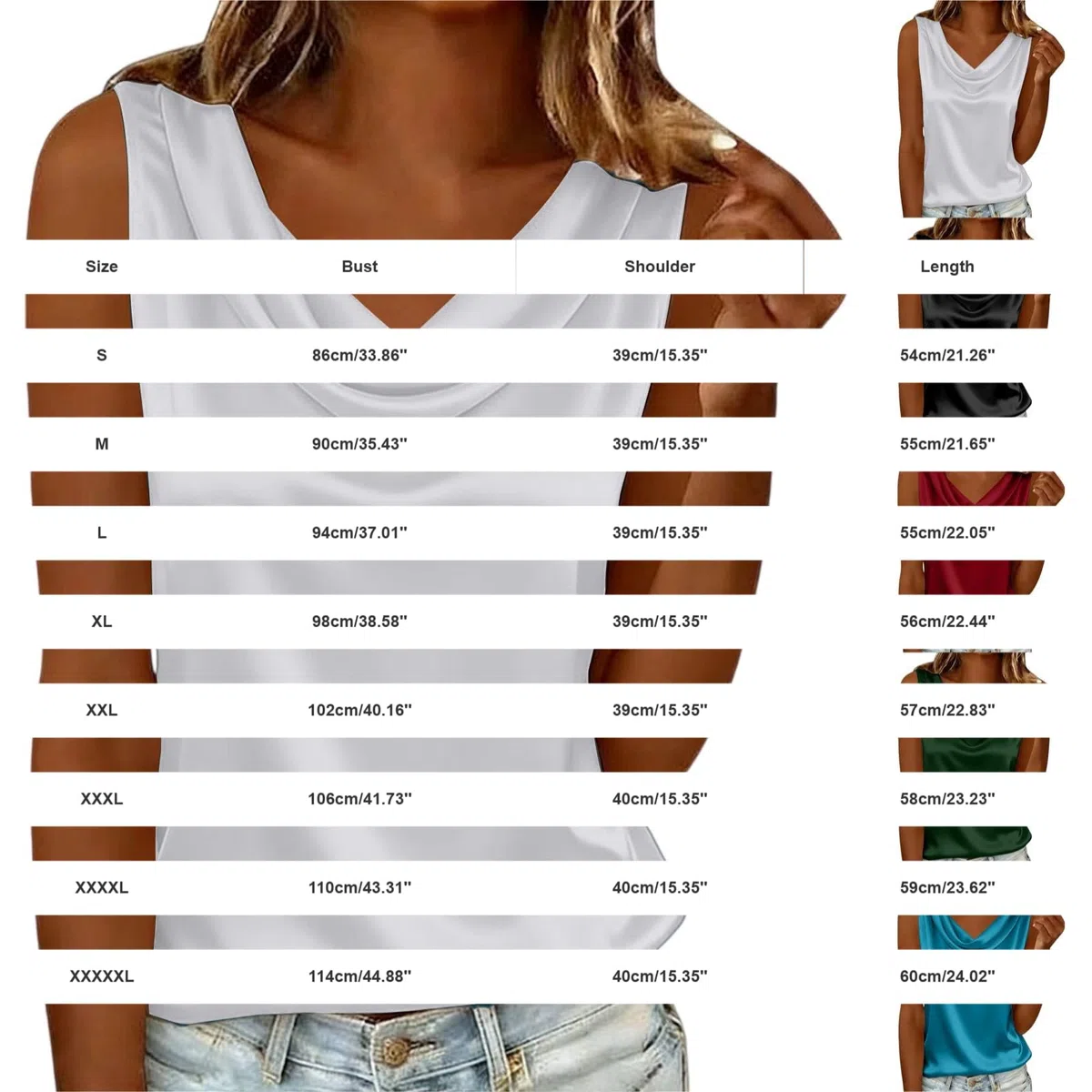 Blusa Donna Estiva Smanicata in Raso-Camicie Scollo A V Bianca Sottogiacca Elegante Seta Maglia Classica Tunica Basic T-Shirt Oversize Leggera Inter Camicia Lucida Tunica