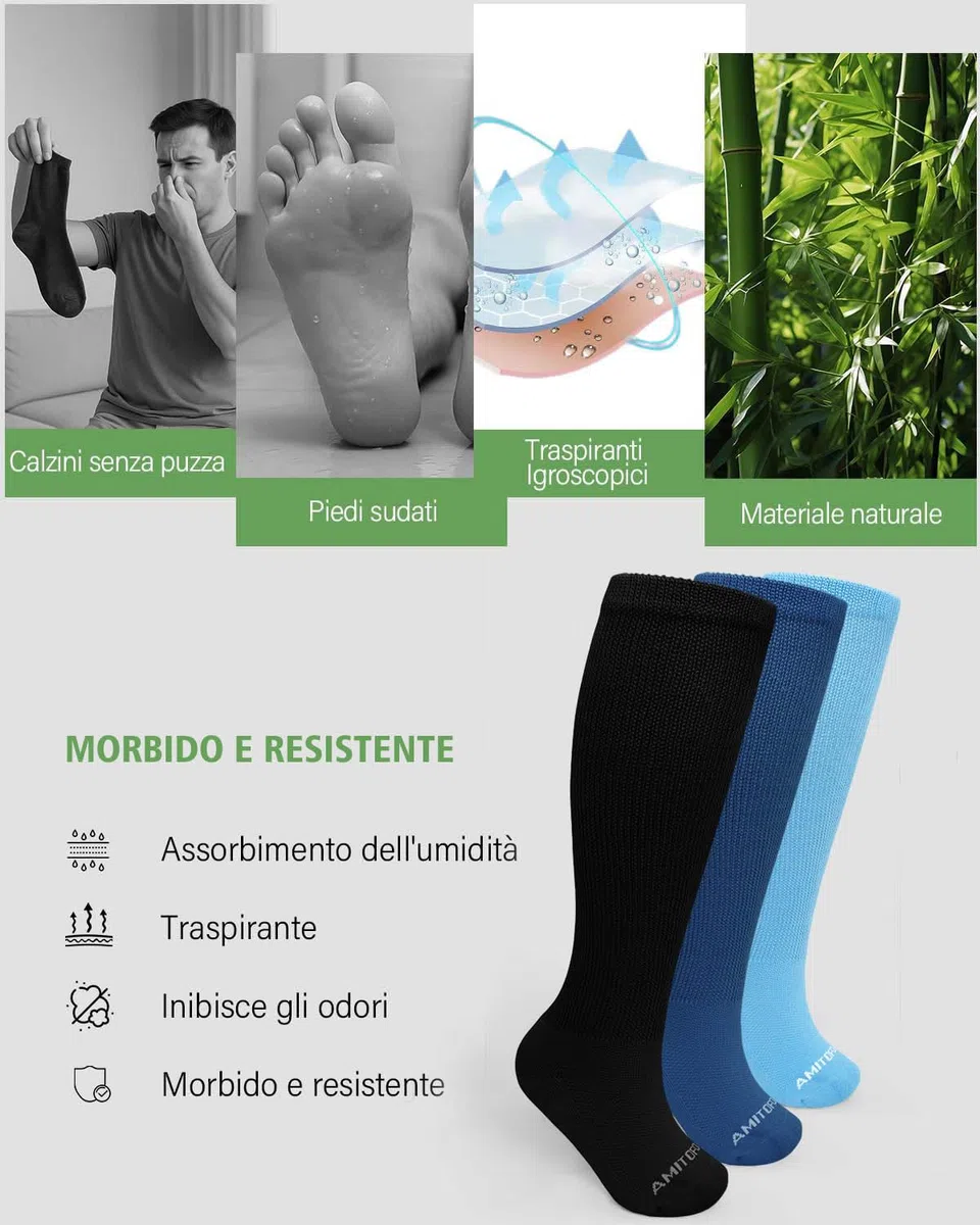 Calzini Ginocchio per Diabetici da Uomo: Calze Lunghe Senza Elastico Senza Cucitura in Bambù da Donna Comodi Foderato in Spugna Extra Larghi per Anziani Gravidanza Piedi Gonfi