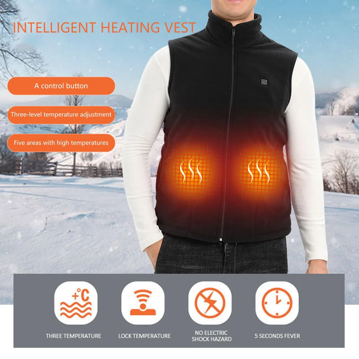 Riscaldamento elettrico Gilet 3 Temp Gear Rapido Calore In Minuti Tessuto Elasticizzato Per Sollievo Vita Uso Esterno Usb Riscaldato