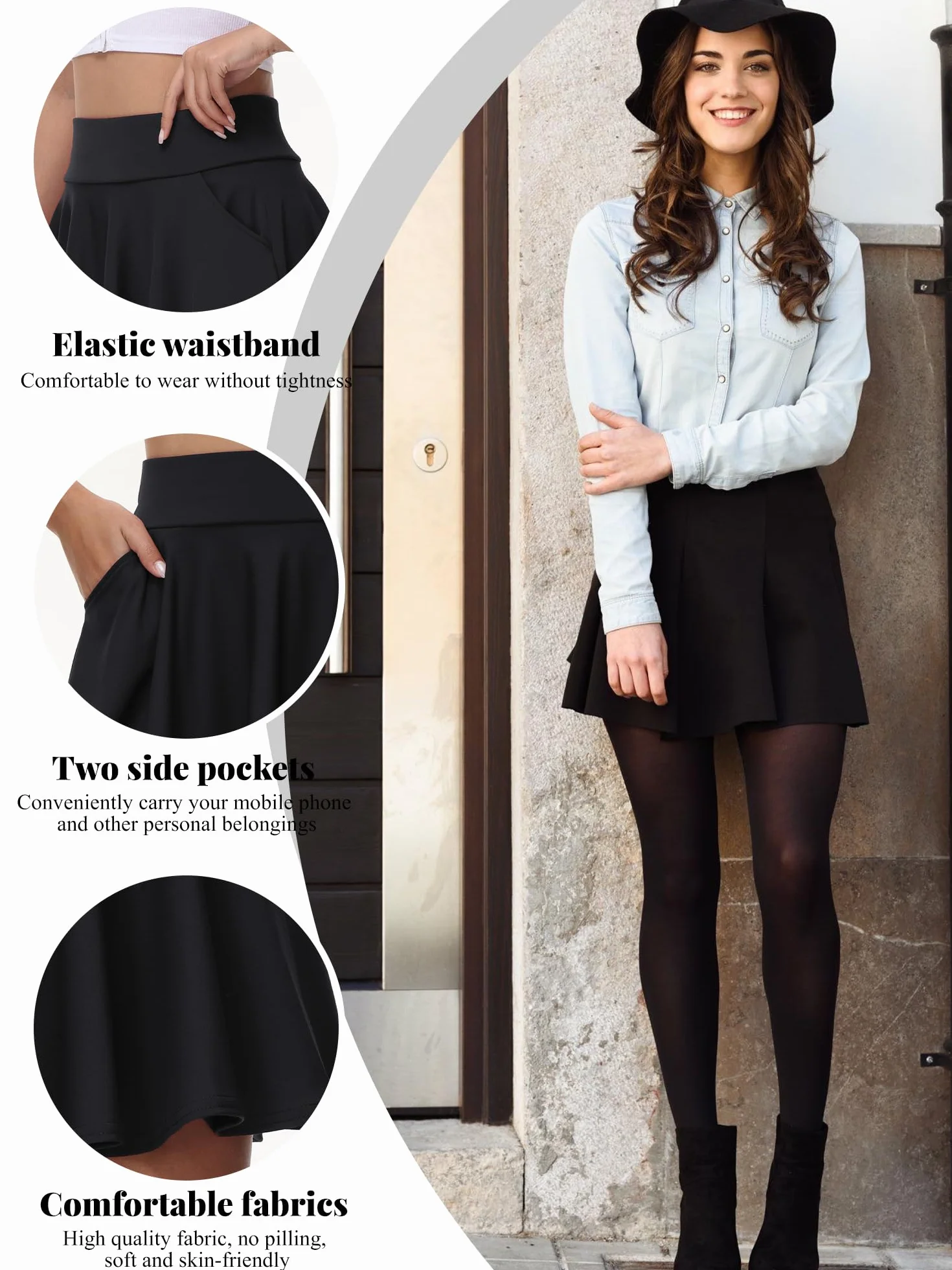 Gonna Basic da Donna, Gonna Corta, Mini Gonna da Donna con Pantaloni,Gonna Pantalone Donna con Tasche,Gonna da Tennis da Donna Informale Elasticizzata Versatile