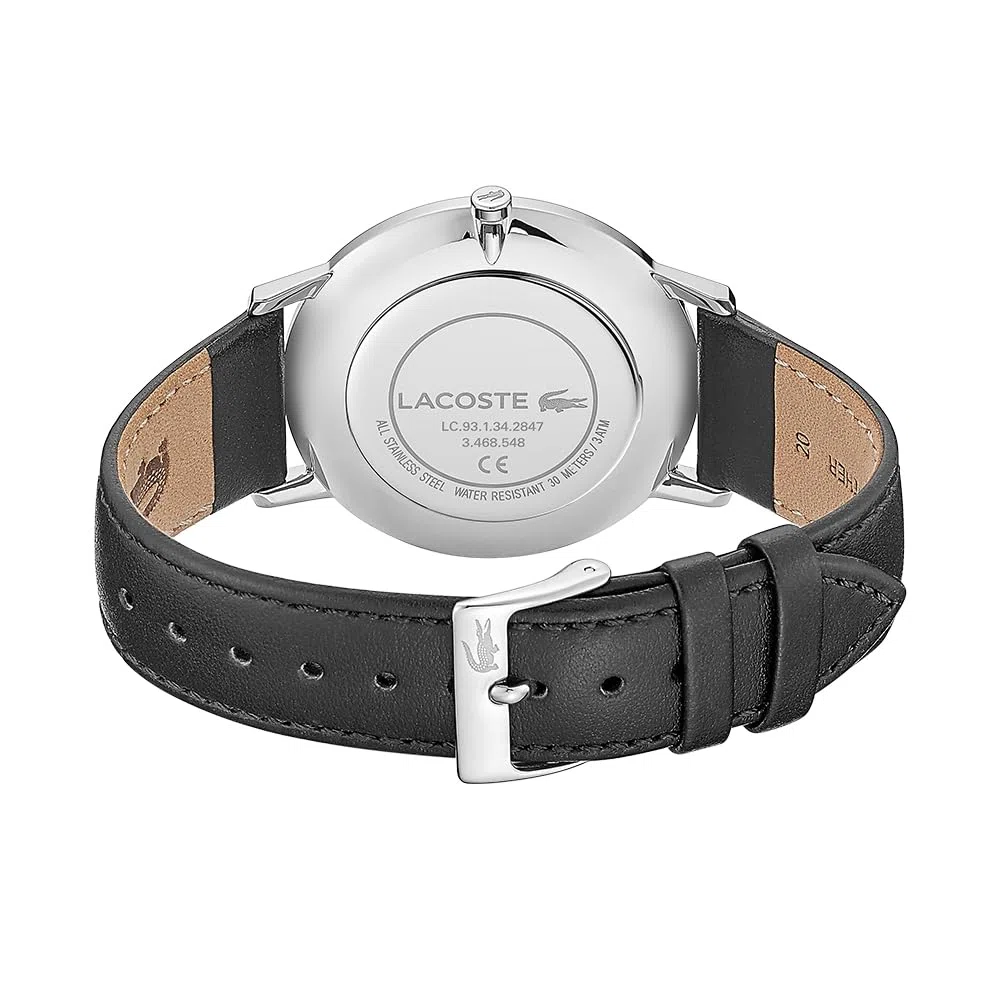 Lacoste Orologio Analogico al Quarzo da Uomo Collezione MOON con Cinturino in Pelle Nero - 2011016