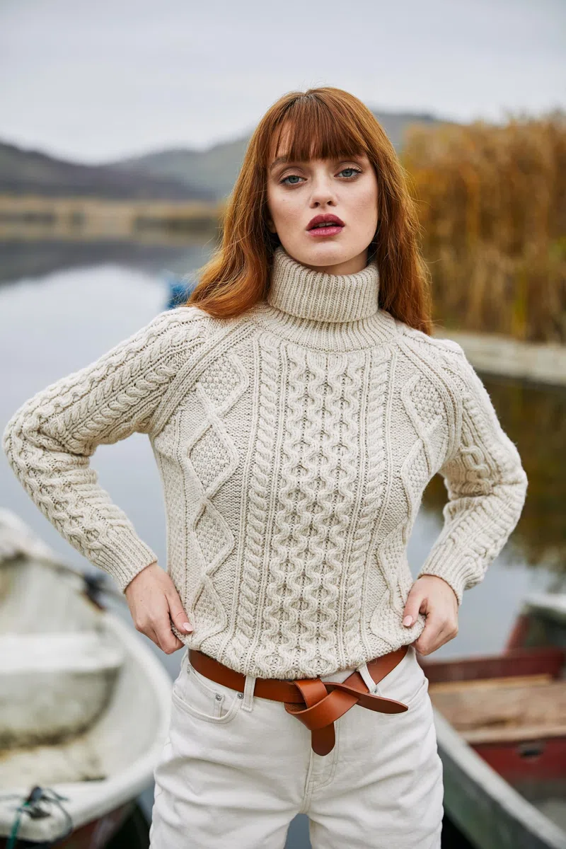 SAOL Maglione da donna in lana irlandese lavorato a maglia, realizzato in Irlanda
