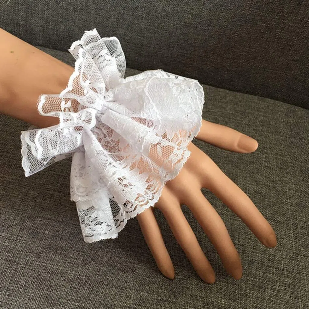 Oilmal Maniche finte, da donna, con maniche finte, polsini da polso, con volant floreale, in pizzo, elastico, Steampunk, , festa di nozze, abbigliamento da ballo
