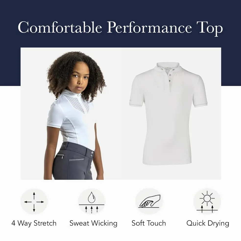 LeMieux Young Rider Belle Show Shirt con morbido tessuto elasticizzato, top sportivo per cavalieri equestri, maglietta classica leggera a maniche corte