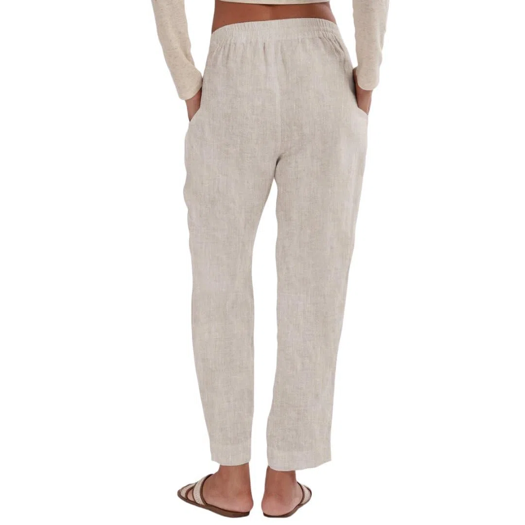 Amazhiyu Pantaloni da donna in puro lino estivo con elastico in vita con coulisse
