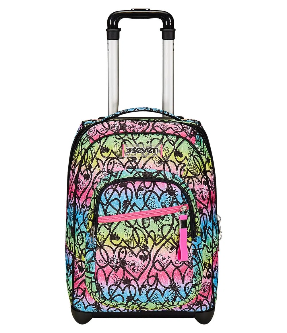 Seven Zaino Trolley, Scuola Elementare, Doppio Uso, Doppio Scomparto, Spallacci a Scomparsa, Bambina, Jump Love, rosa