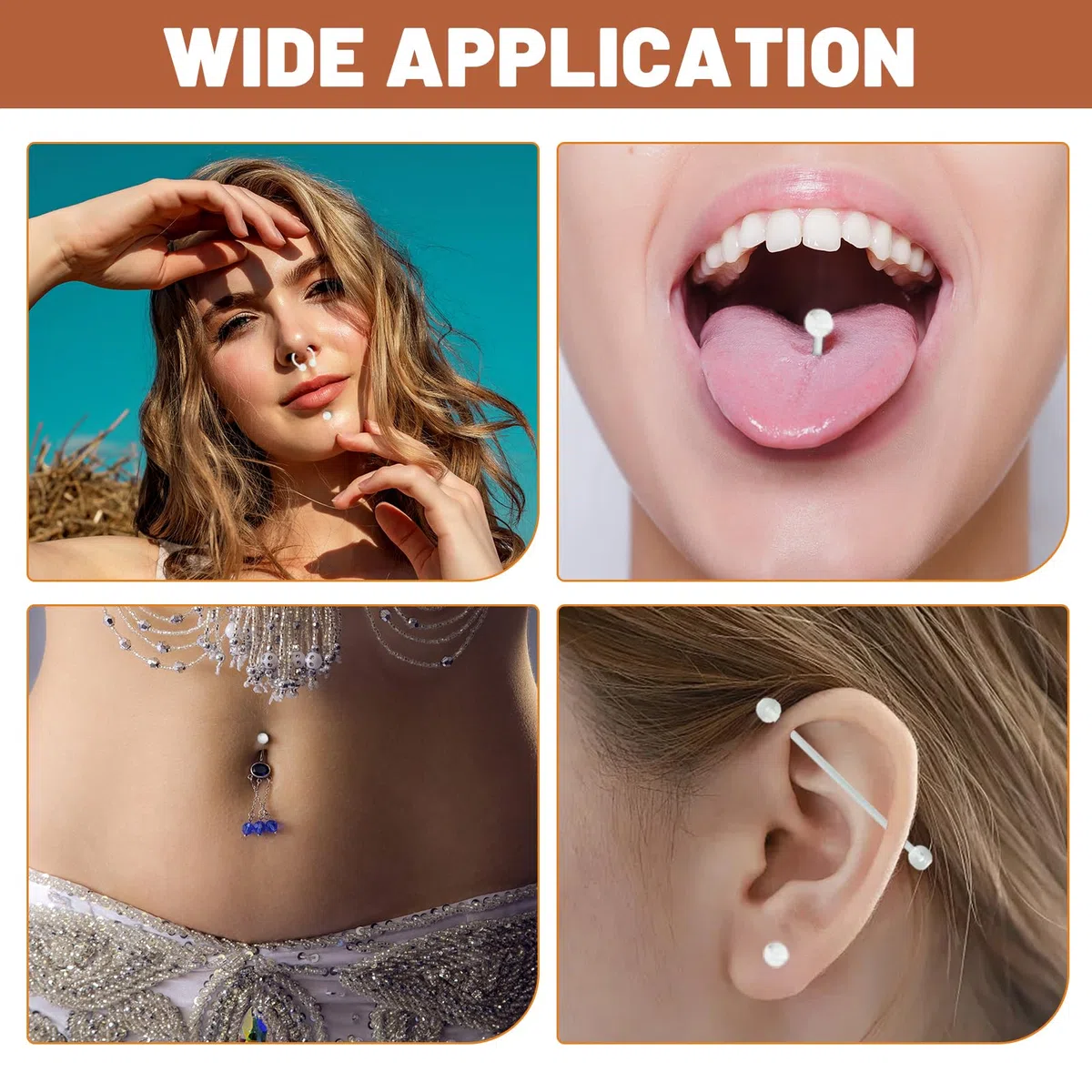 48 piercing Bioflex in plastica trasparente, Helix Septum Tragus Labret Naso Libro Lingua Capezzolo per MRI, 14G 16G 20G gioielli industriale