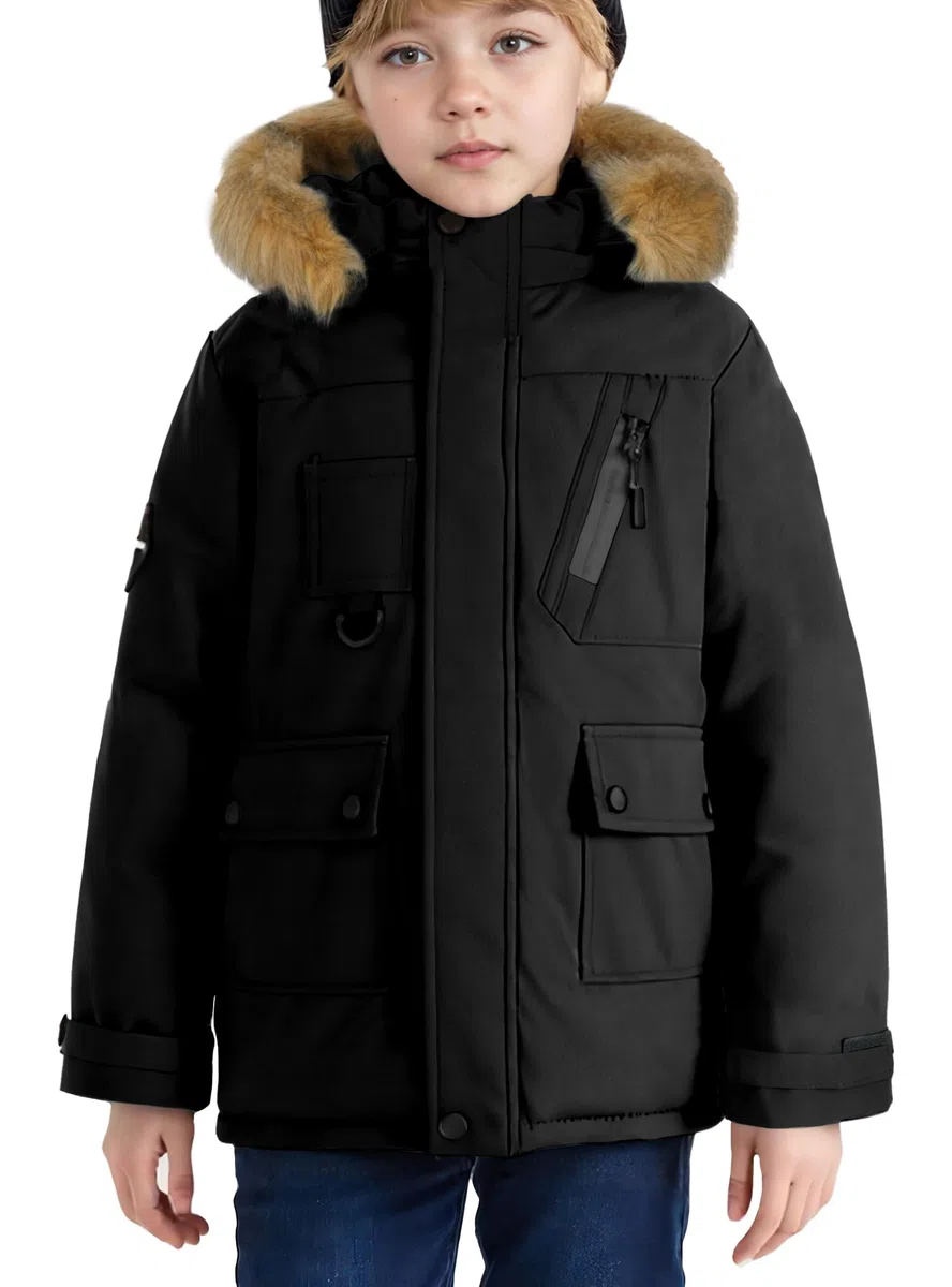 SEAUR Parka in tinta unita per bambini, con cappuccio, cappotto invernale comodo, spesso, antivento, abbigliamento per ragazzi, caldo, casual, 5-14 anni