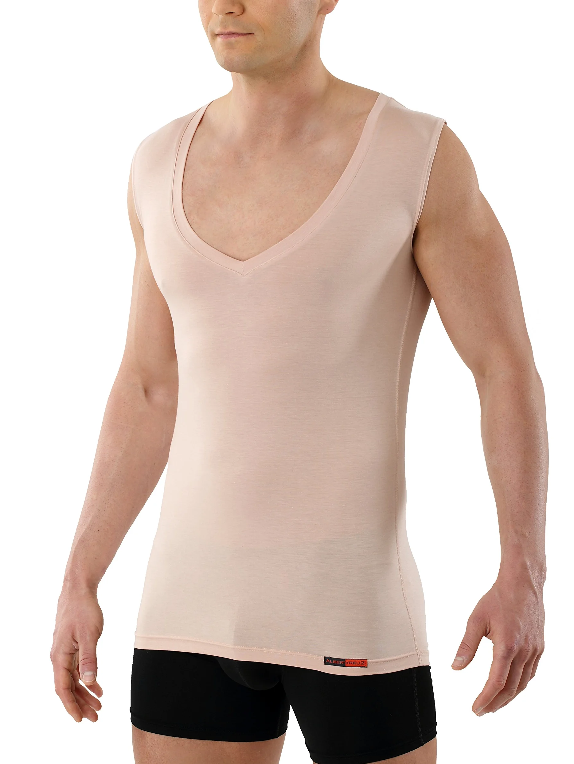 ALBERT KREUZ Maglietta Intima Canottiera Invisibile da Uomo Senza Maniche con Scollo a V Profondo (Deep-V) in Micromodal Elasticizzato, leggerissimo e Traspirante