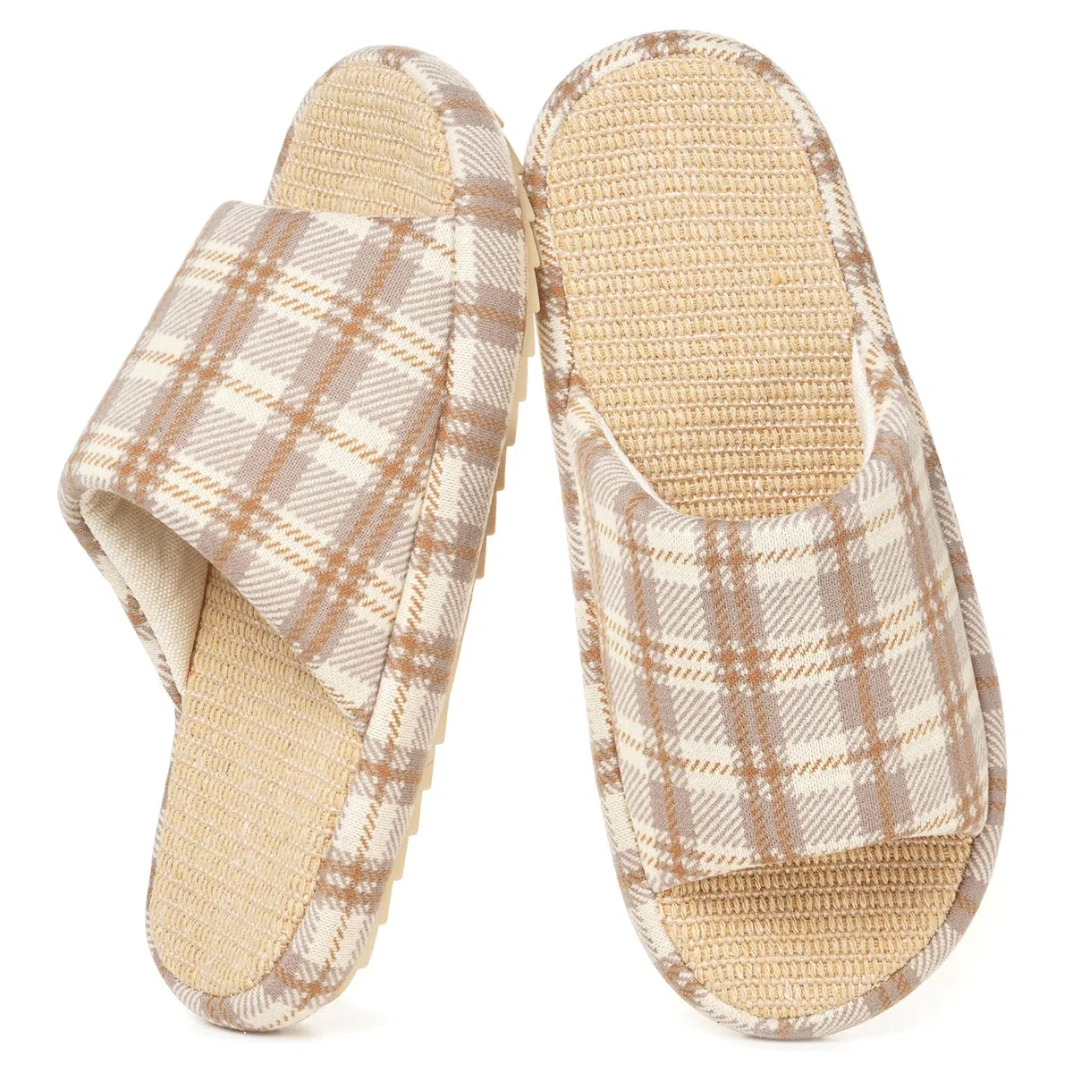 Pantofole Donna Comode Ciabatte da Casa Traspiranti Antiscivolo Lino a Quadri Scarpe Estive Leggere