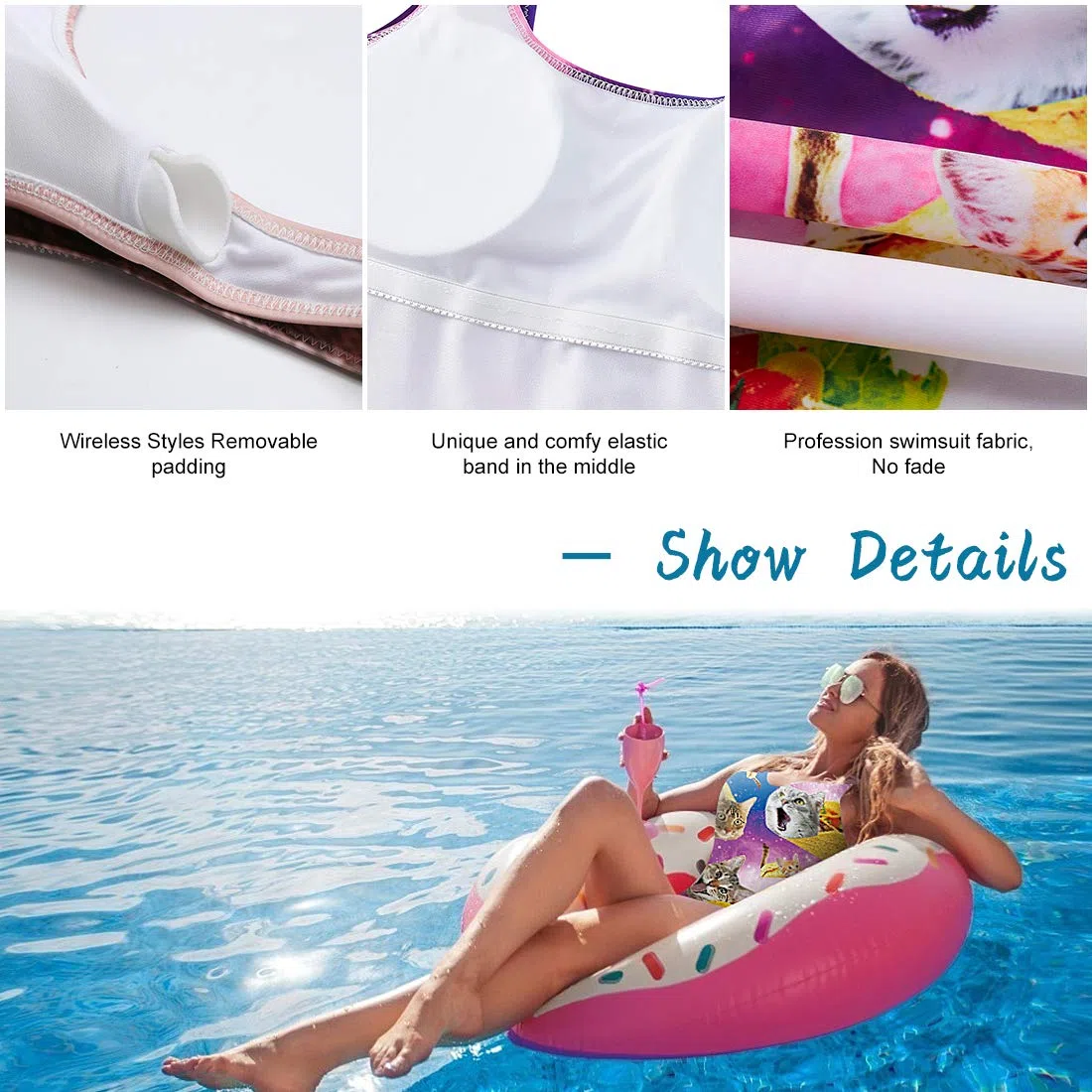 RAISEVERN Costume da bagno intero da donna, con stampa 3D