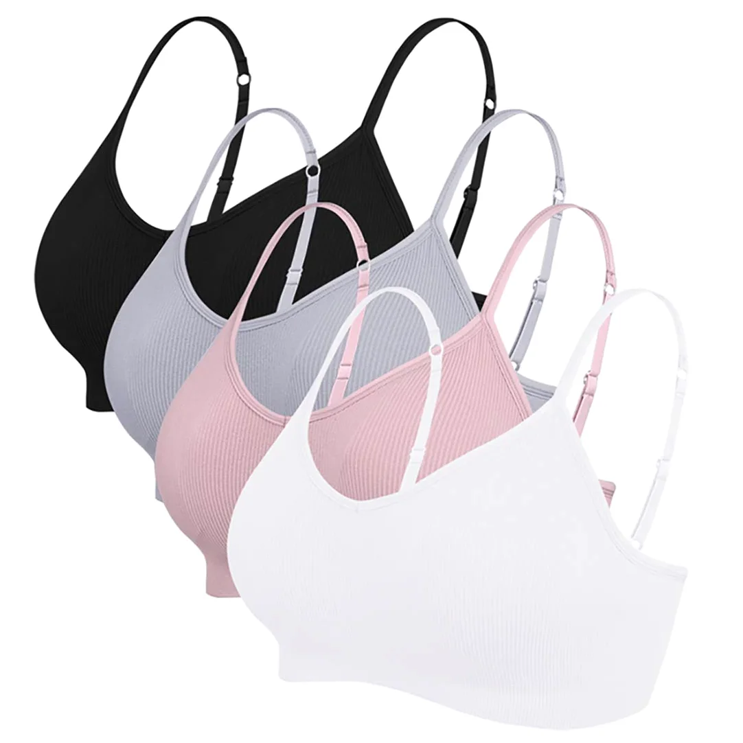 Vertvie - Reggiseno sportivo da donna, 2/3/4 pezzi, senza ferretto, imbottito senza cuciture, reggiseno a basso supporto nero/bianco/grigio chiaro/viola. XL