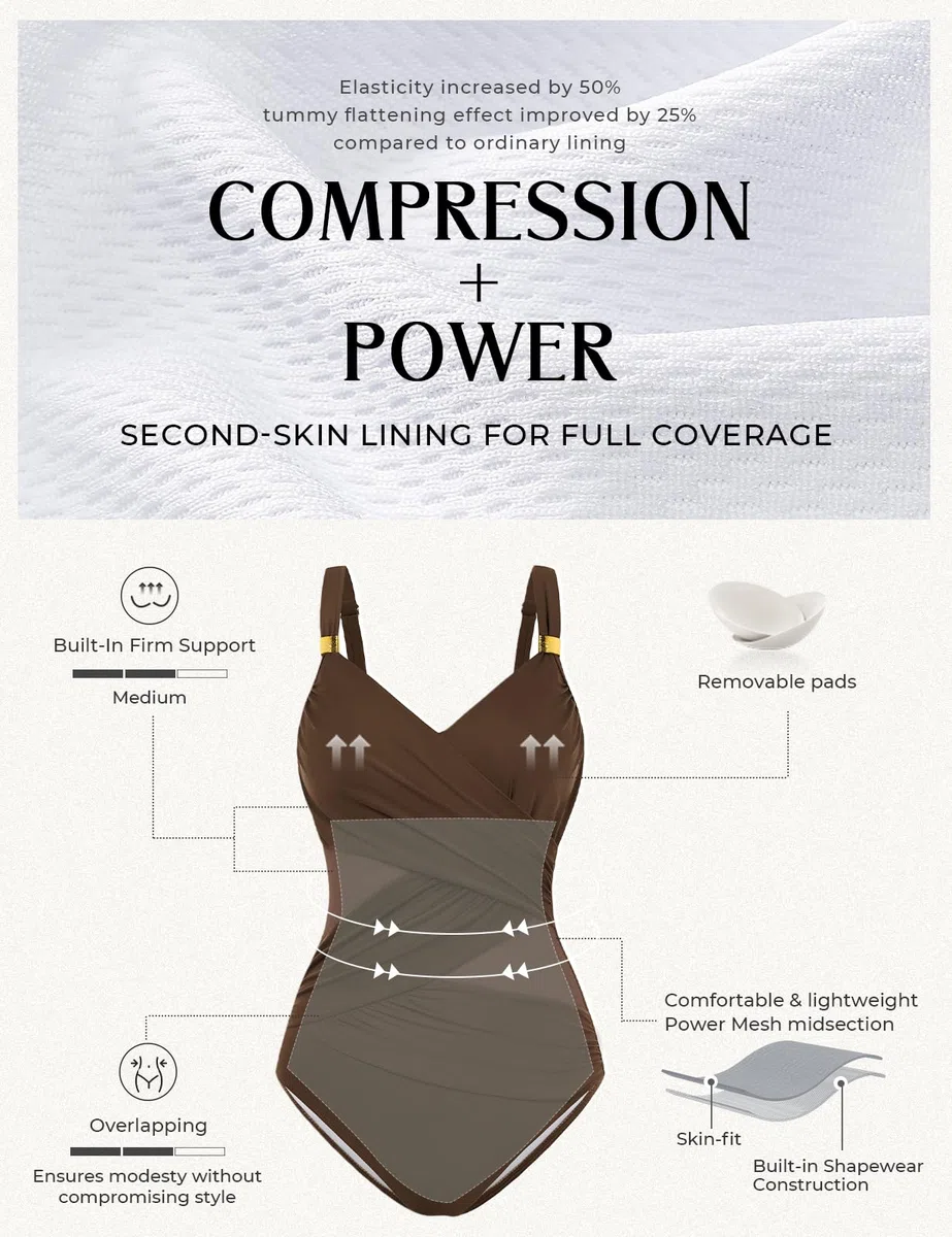 Hanna Nikole Costume da bagno da donna, con push-up, costume da bagno sexy in mesh, costume da bagno, stile snellente, scollo a V, monokini