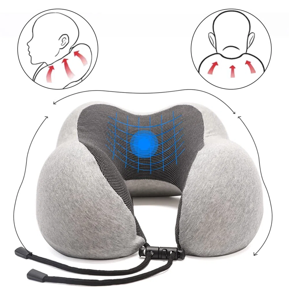 Gvolatee Cuscino da Viaggio Memory Foam, Cuscino Cervicale da Viaggio Tightness Regolabile, Cuscino Collo da Viaggio Supporto，Perfetto per Auto Aereo Ufficio e Domestico(grigio)