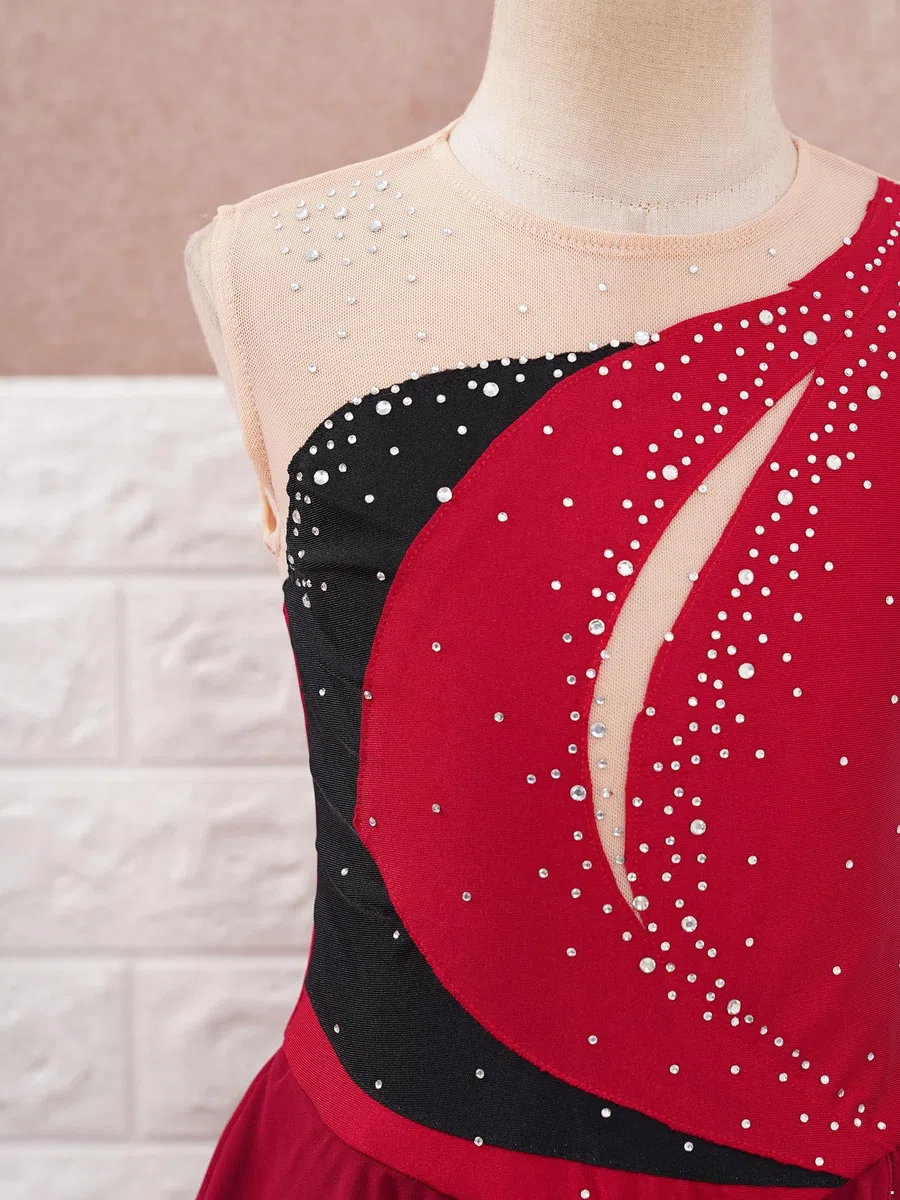 Doomiva Vestito da pattinaggio artistico per ragazze, con brillantini, da ballo, da ballo