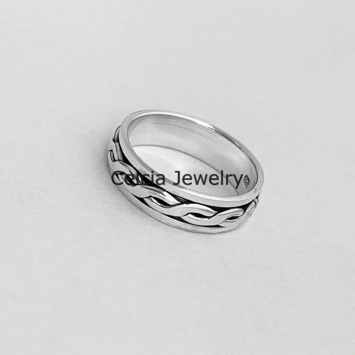 925 Sterling Silver Unisex intrecciato Spinner Ring, Ansia Anello, Anello d'argento, Boho Bohemian Ring, Anello minimalista, Regali per la festa della mamma, Anello Mens unico