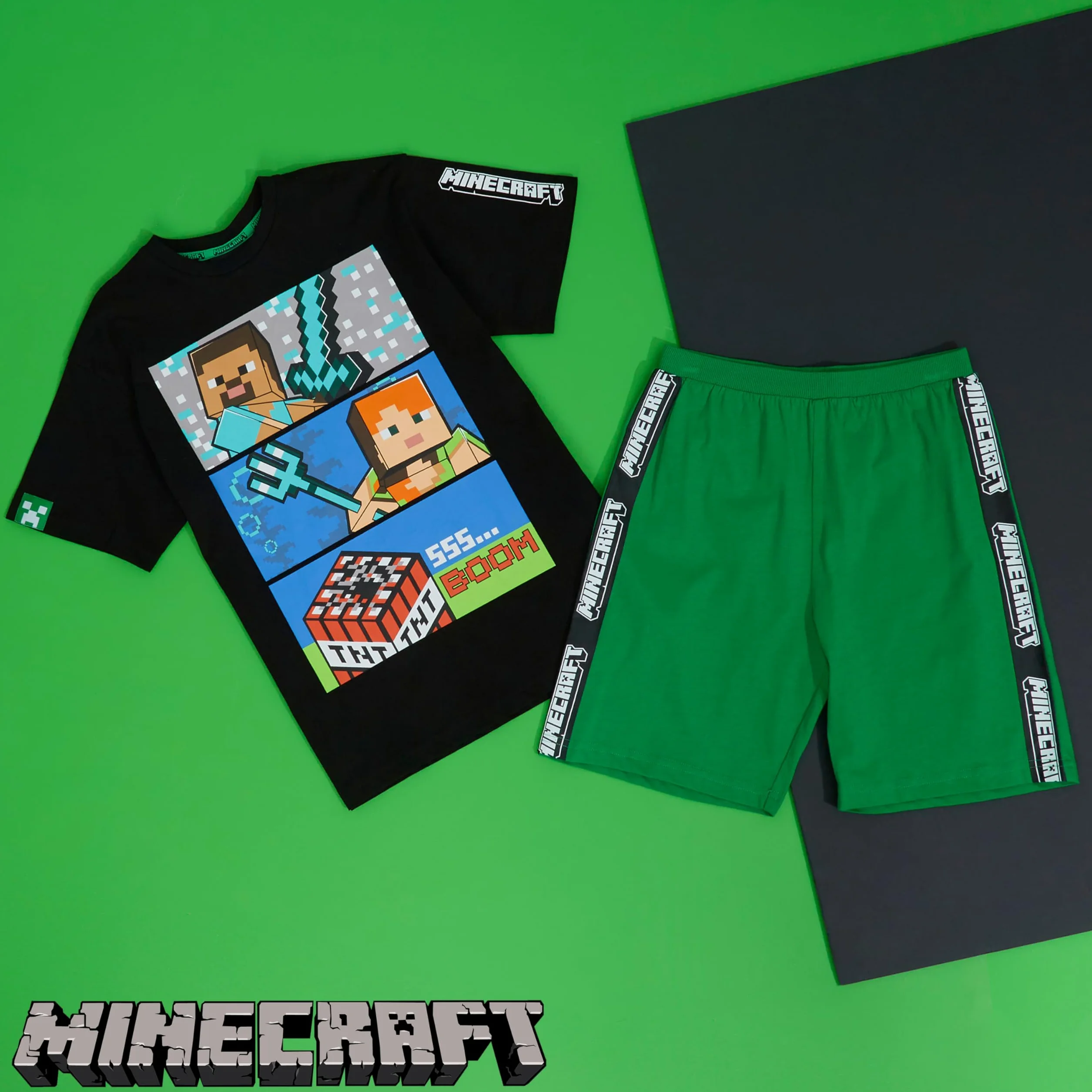 MINECRAFT Pigiama Ragazzo Cotone Estivo, 5-14 Anni, Morbido Creeper Pigiama Maniche Corte Bambino, Gamer Regalo Ragazzo