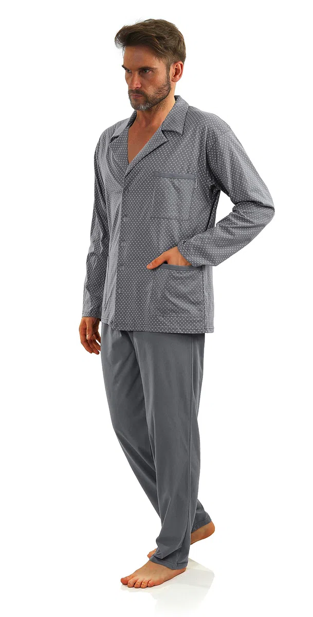 sesto senso Pigiama Uomo Abbottonata Cotone Lungo Set Pigiami Bottoni Classici Due Pezzi Lingerie Maniche Lunghe Pantaloni Lunghi