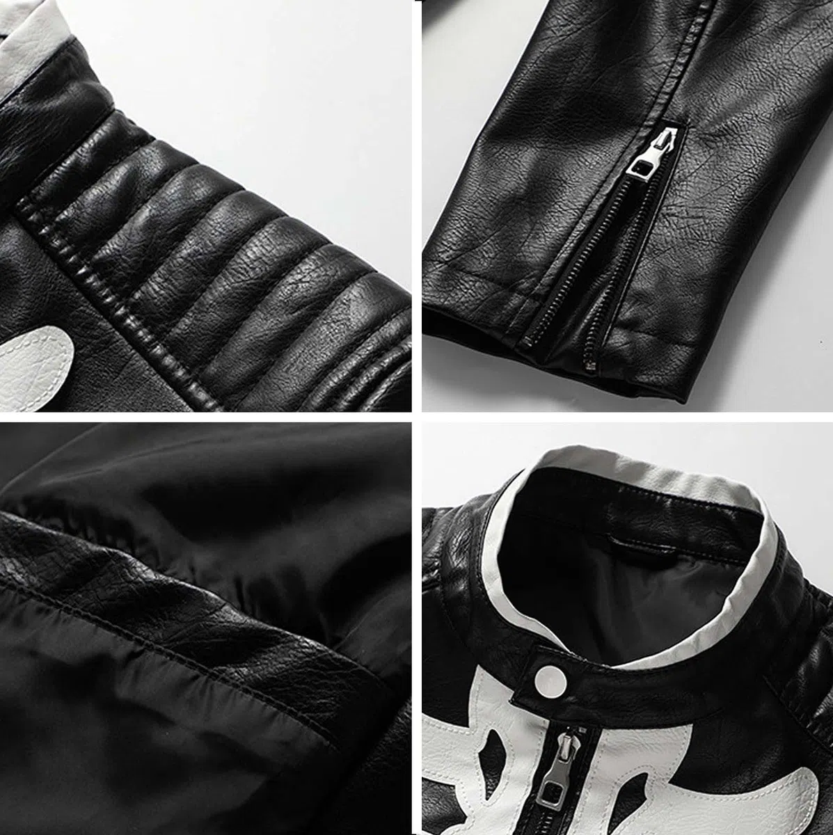 Giacca da uomo Primavera Estate Collo Alto Giacca Uomo Metà Stagione Moto in Pelle Cappotto Halloween Scheletro Giacche Aviatore Deguisement Cosplay Saharian Bombers da Lavoro Jacket Cappotti Bomber