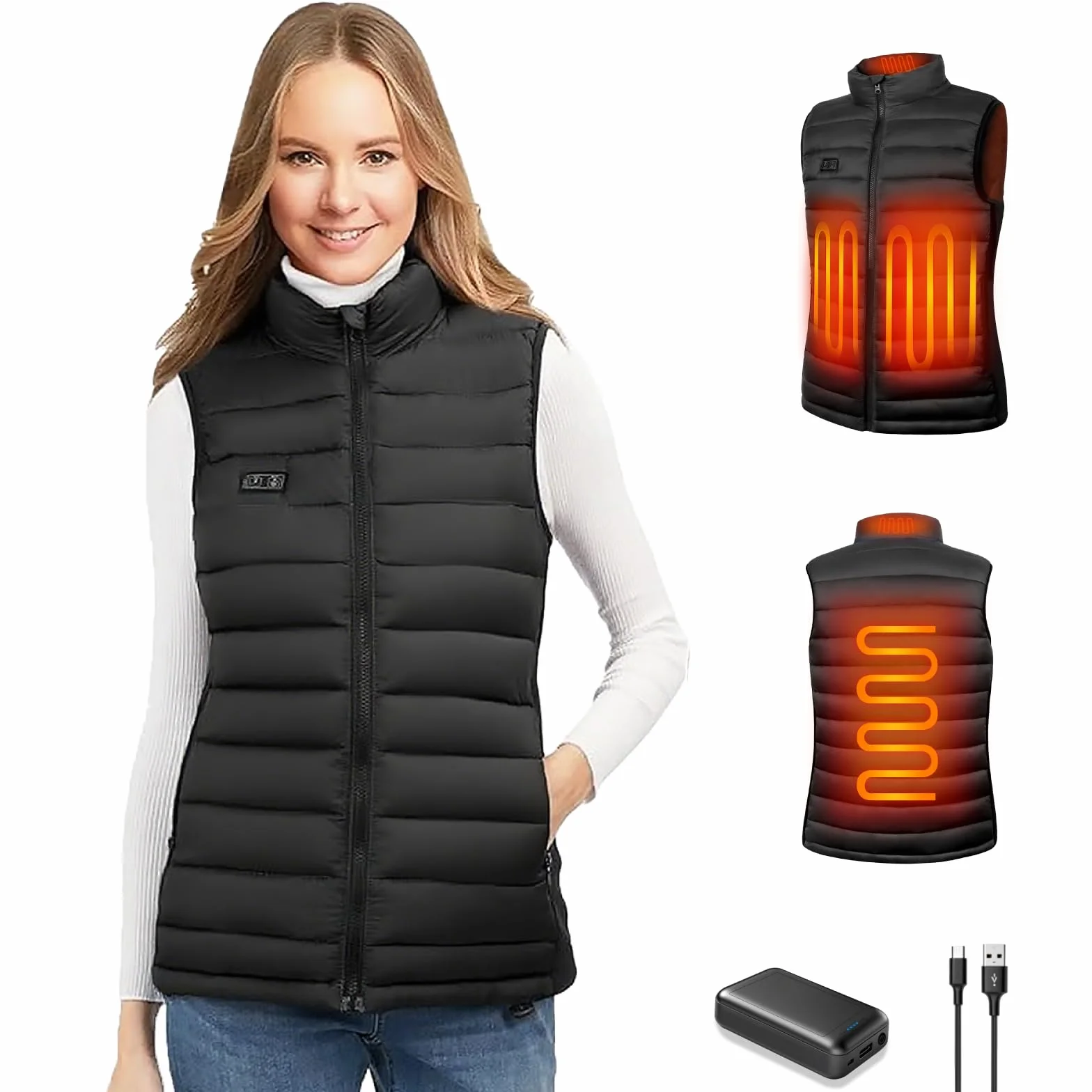 seenlast Gilet Riscaldato Donna, Giubbotto Riscaldato Donna con Batteria da 10000 mAh, Elettrico Gilet Riscaldante Leggero con 4 Zone di Riscaldamento, 3 Temperatura Regolabile, Lavabile in Lavatrice