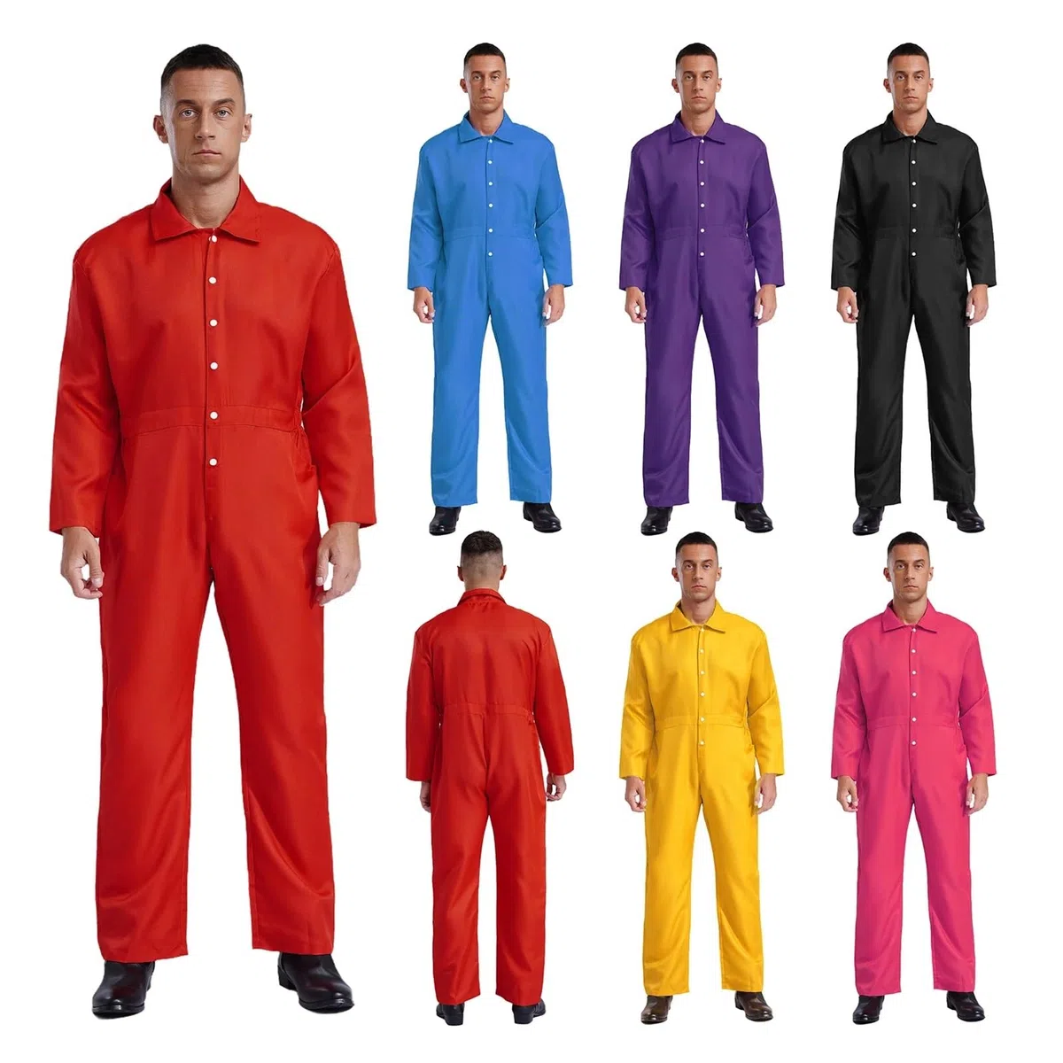 Tuta da uomo e donna, tuta con risvolto, manica lunga, meccanico, uniformi officina, volo per Officine e Magazzini Meccanici(Pink,3XL)