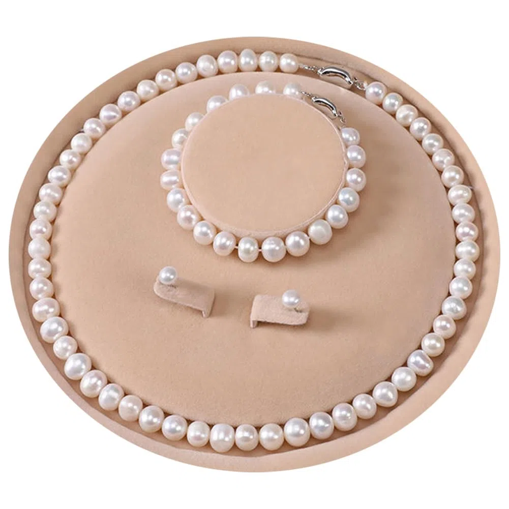 Il set di collana con perle d'acqua dolce coltivate include uno splendido set di gioielli con bracciale e orecchini a perno per donne, collana: 50,8 cm, braccialetto: 20,3 cm, argento