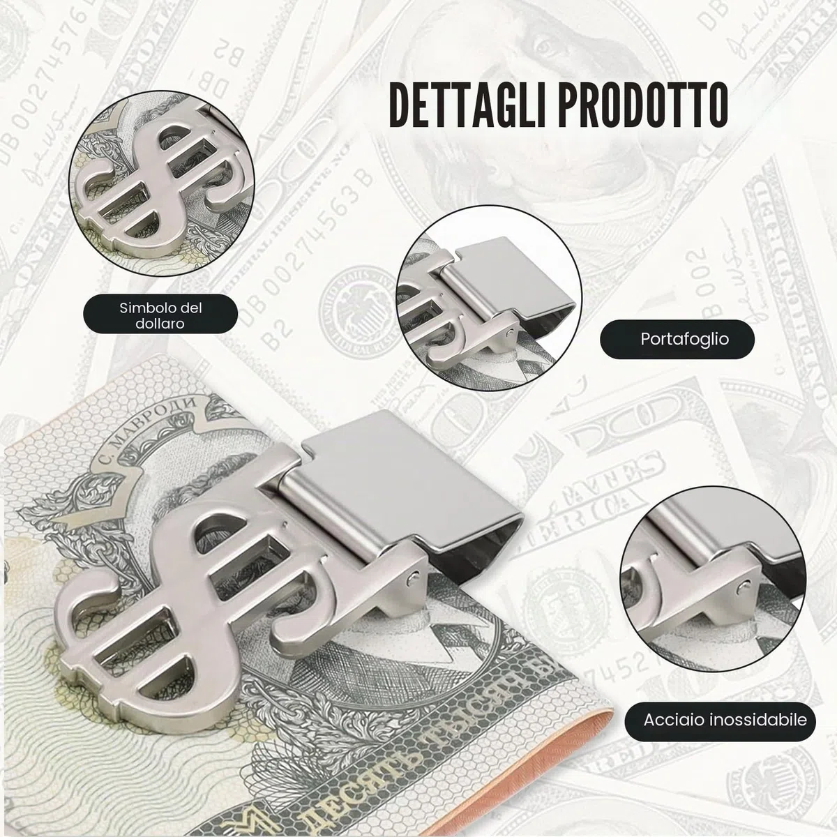 Ylinwtech 3 Pezzi Fermasoldi,Fermasoldi In Acciaio Inox,Fermasoldi Argento Argento,Processo Di Lucidatura Galvanica, Stile Squisito Per Banconote, Biglietti Da Visita, Carte Di Credito