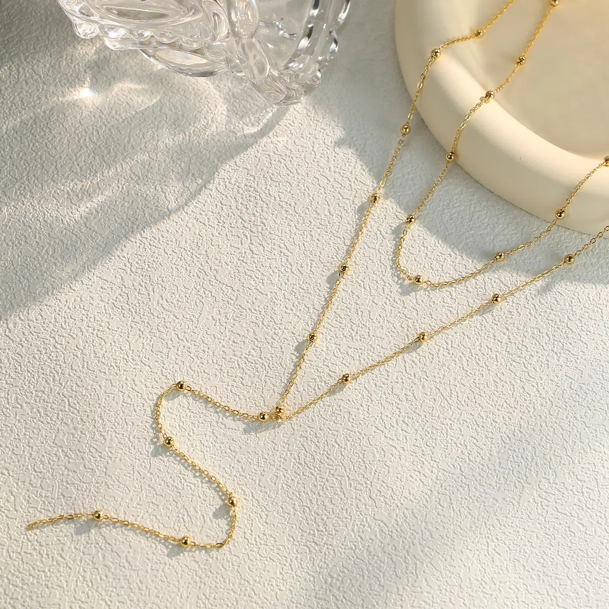 Dochais Collana Lunga in Oro da Donna con Pendente a Y Placcato in Oro 14K, Collana Multistrato con Perle CZ, Gioielli Eleganti per Donne