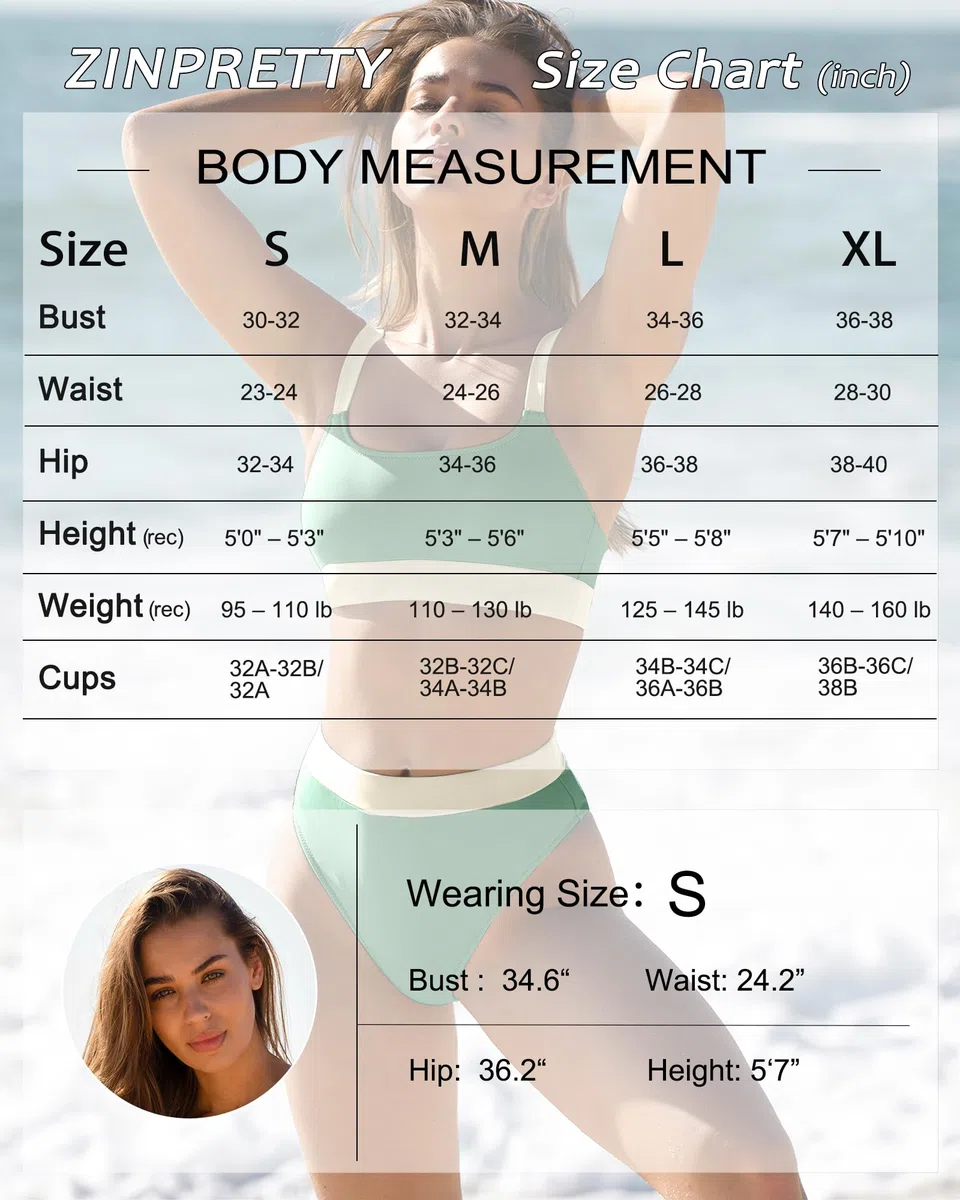 ZINPRETTY Bikini a Vita Alta da Donna, Costume da Bagno Sportivo, Blocco di Colore, Costume da Bagno con Scollo Rotondo