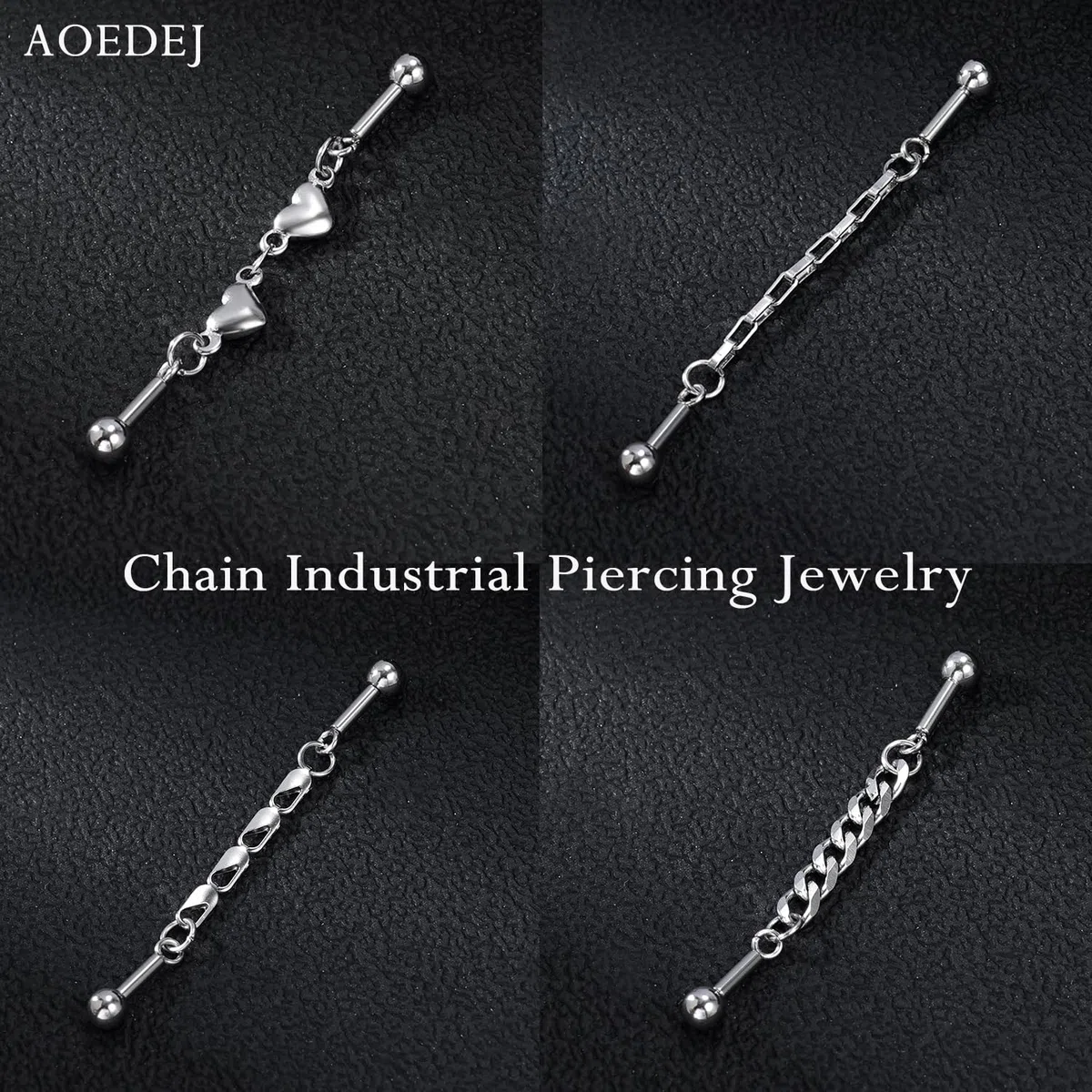 AoedeJ 4Pcs 14G piercing industriale gioielli catena oro industriale bilanciere 316L acciaio chirurgico ipoallergenico cartilagine Helix orecchini per donne uomini